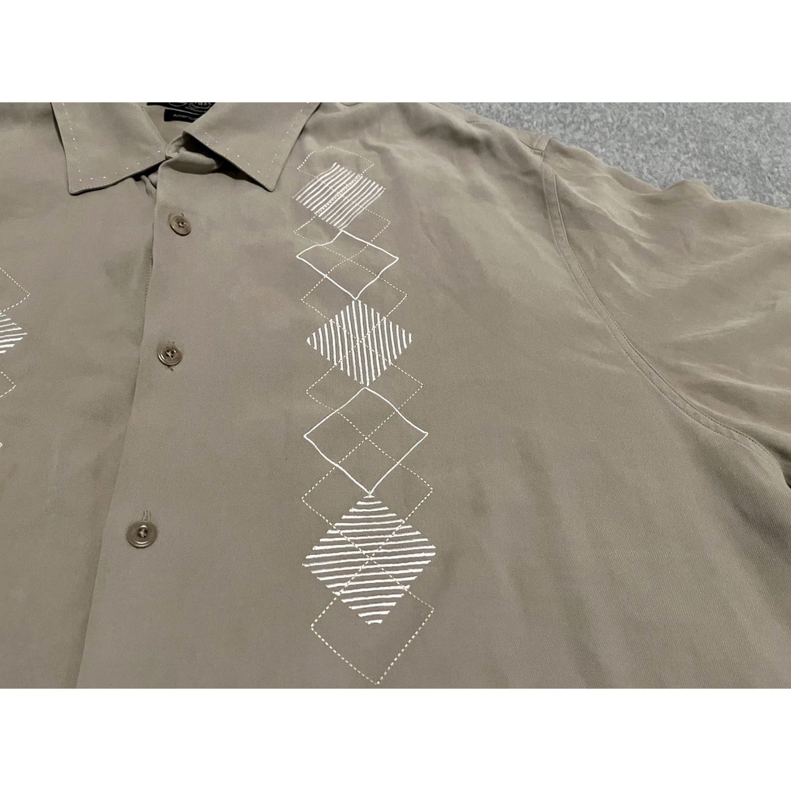 Nat Nast Nat Nast Silk Shirt Diamonds Embroidered American Fit Mens XL Beige Short Sleeve Button-Up Size US XL / EU 56 / 4 - 3 Thumbnail
