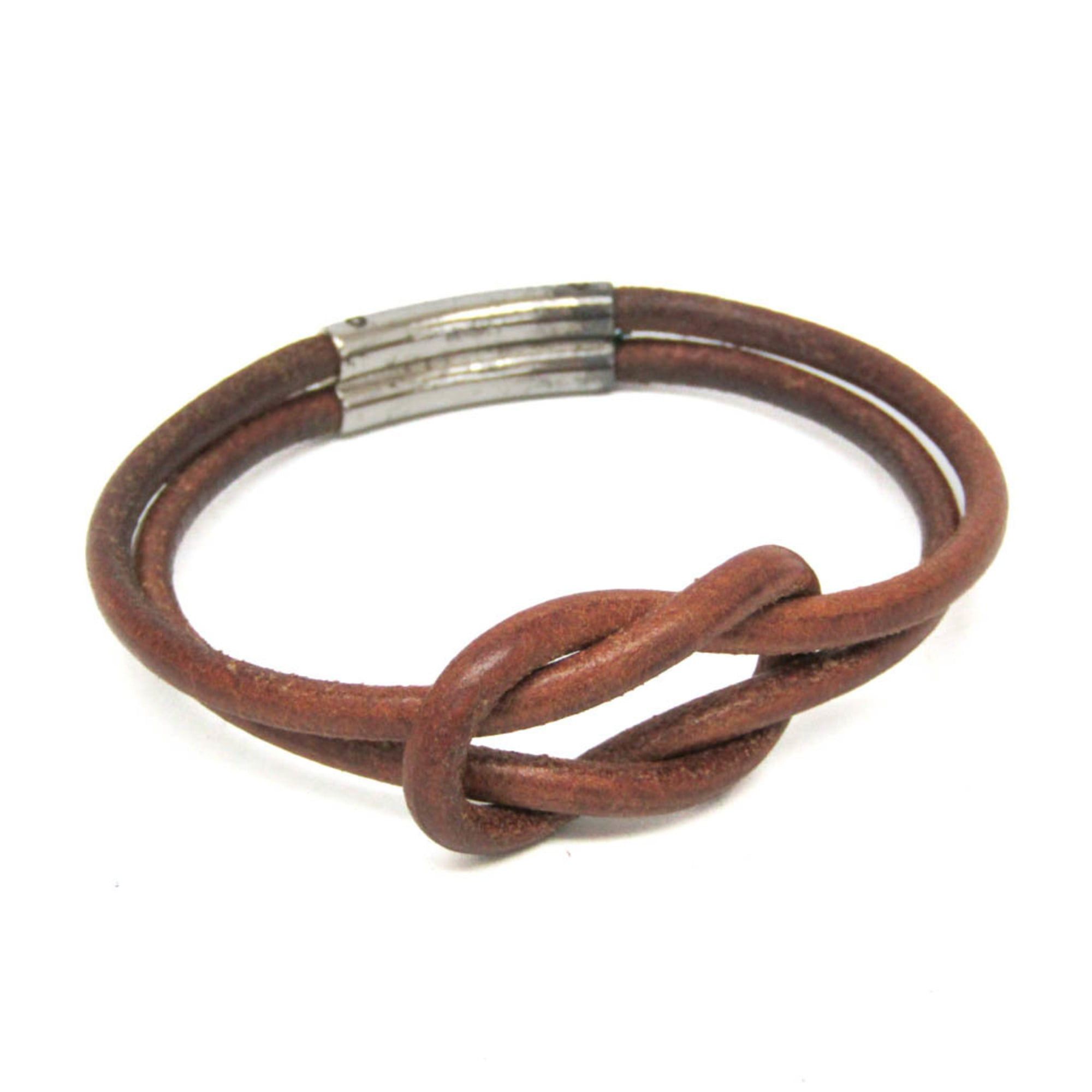 Hermes Hermes Hercule Leather,Metal Bangle Silver,Brown Size ONE SIZE - 1 Thumbnail