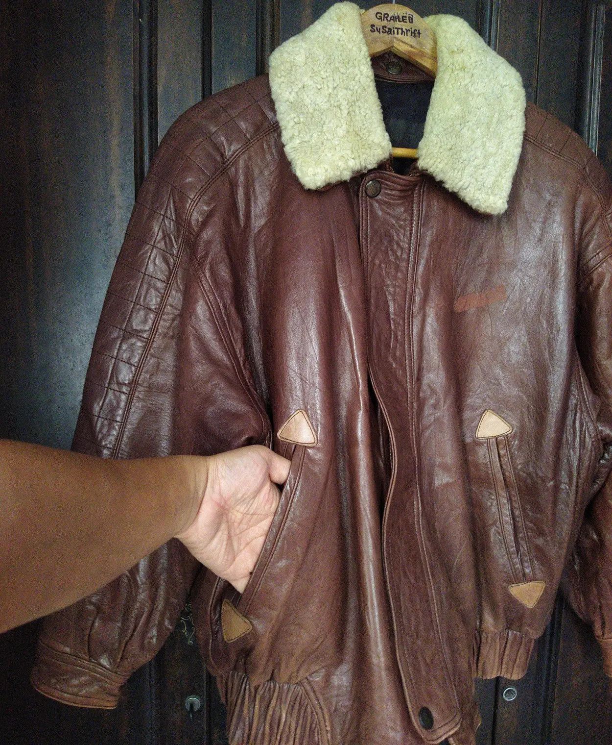 Vintage Vintage Munper Spain Shearling Collar Leather Bomber Jacket Size US XL / EU 56 / 4 - 9 Thumbnail