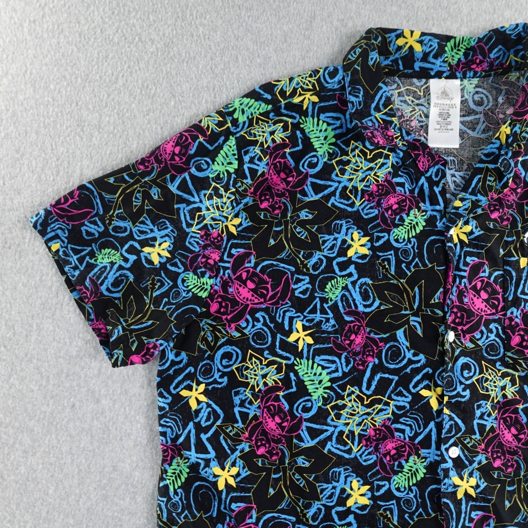 Disney Disney Parks Shirt Adult XL Hawaiian Stitch Button-Up Camp Multicolor Short Sleeve 90s Theme Mens Size US XL / EU 56 / 4 - 2 Thumbnail