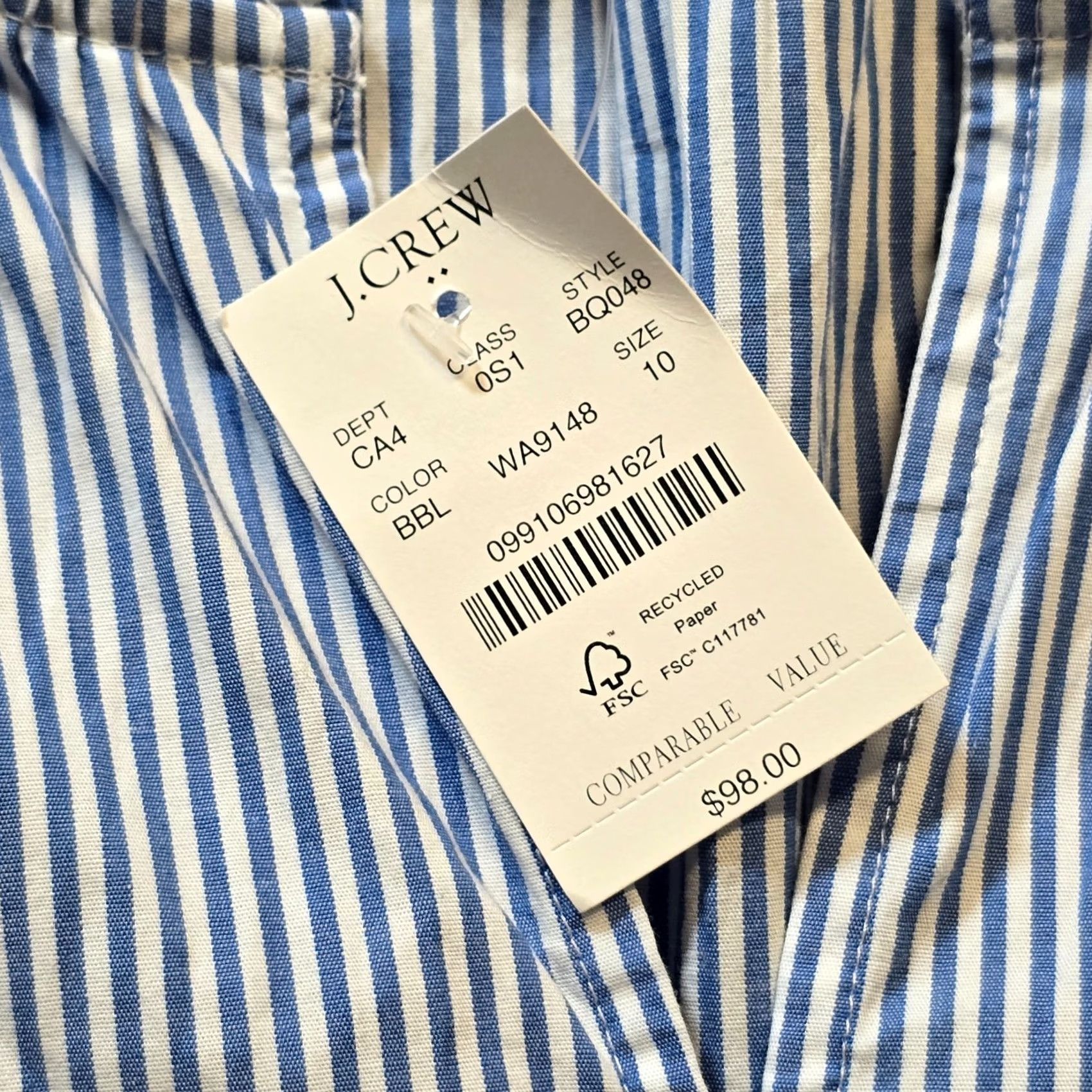 J.Crew J.CREW Dress Size 10 White Blue Striped A-Line Long Sleeve Tiered Preppy Classic Dress Women Knee Length Summer Spring Size L / US 10 / IT 46 - 4 Thumbnail