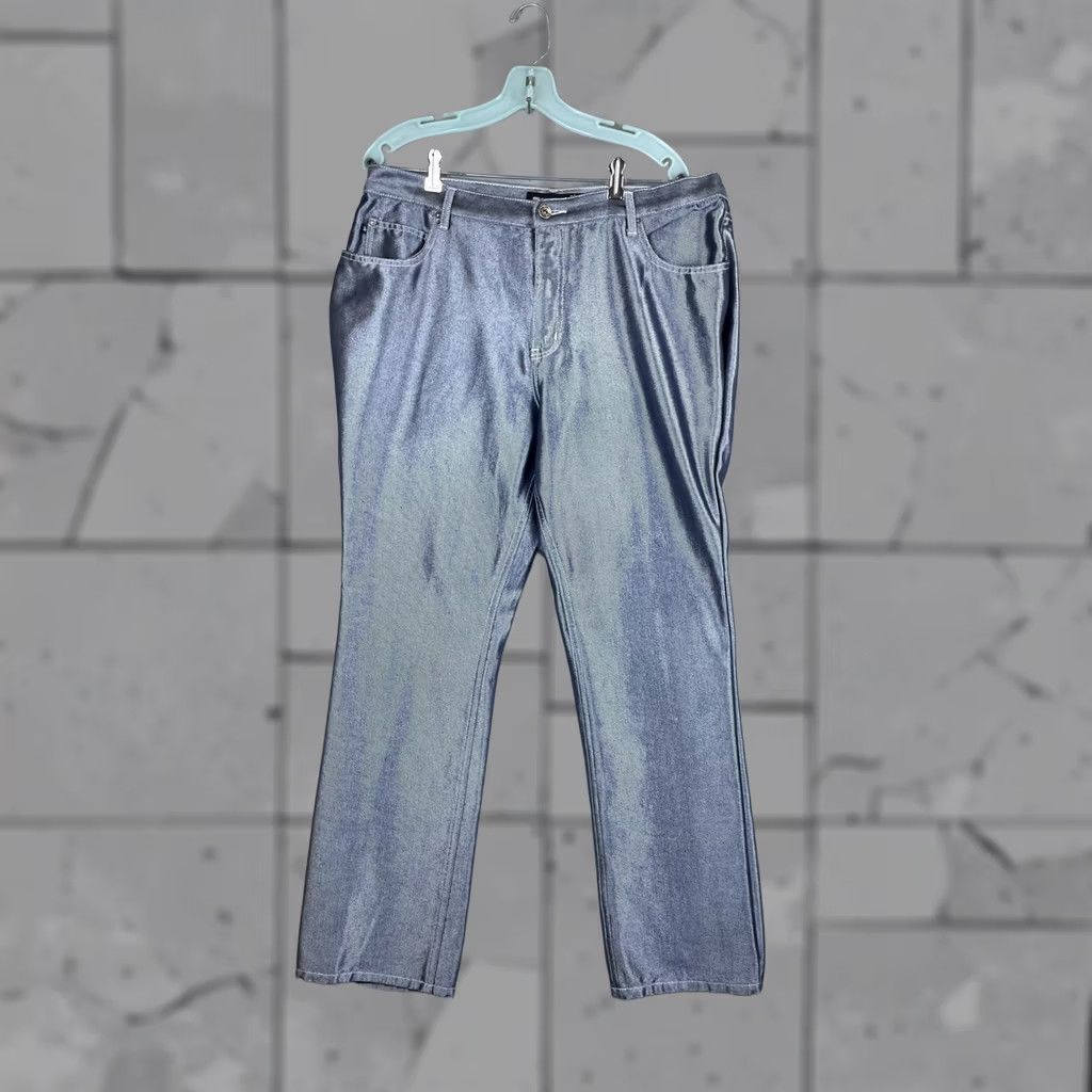 Vintage Zana Di Jeans Womens Silver Straight Leg High Rise Metallic Denim 18 36x29 Size 40" / US 18 - 1 Thumbnail
