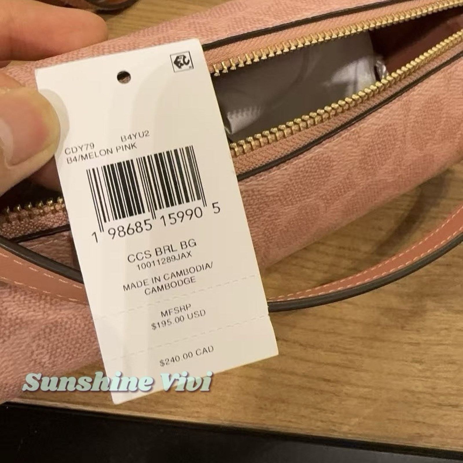 Coach NWT Coach Barrel Bag Signature Canvas Brass/Melon Pink CDY79 Size ONE SIZE - 2 Thumbnail