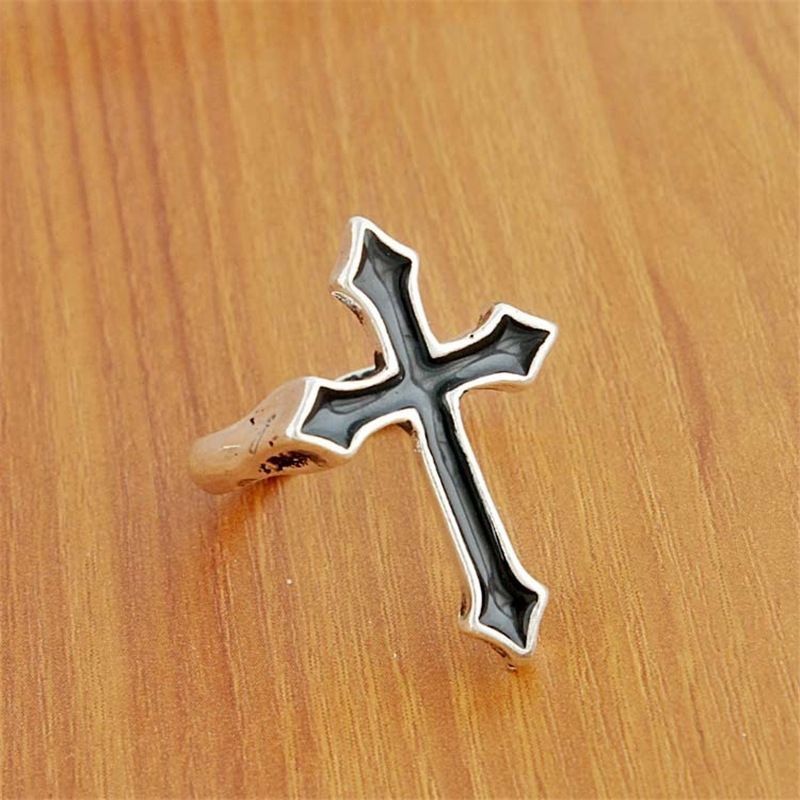 Jewelry Cross Dark Jewelry Rings Open Size Chrome Ring (Size 7-13) Size ONE SIZE - 4 Thumbnail