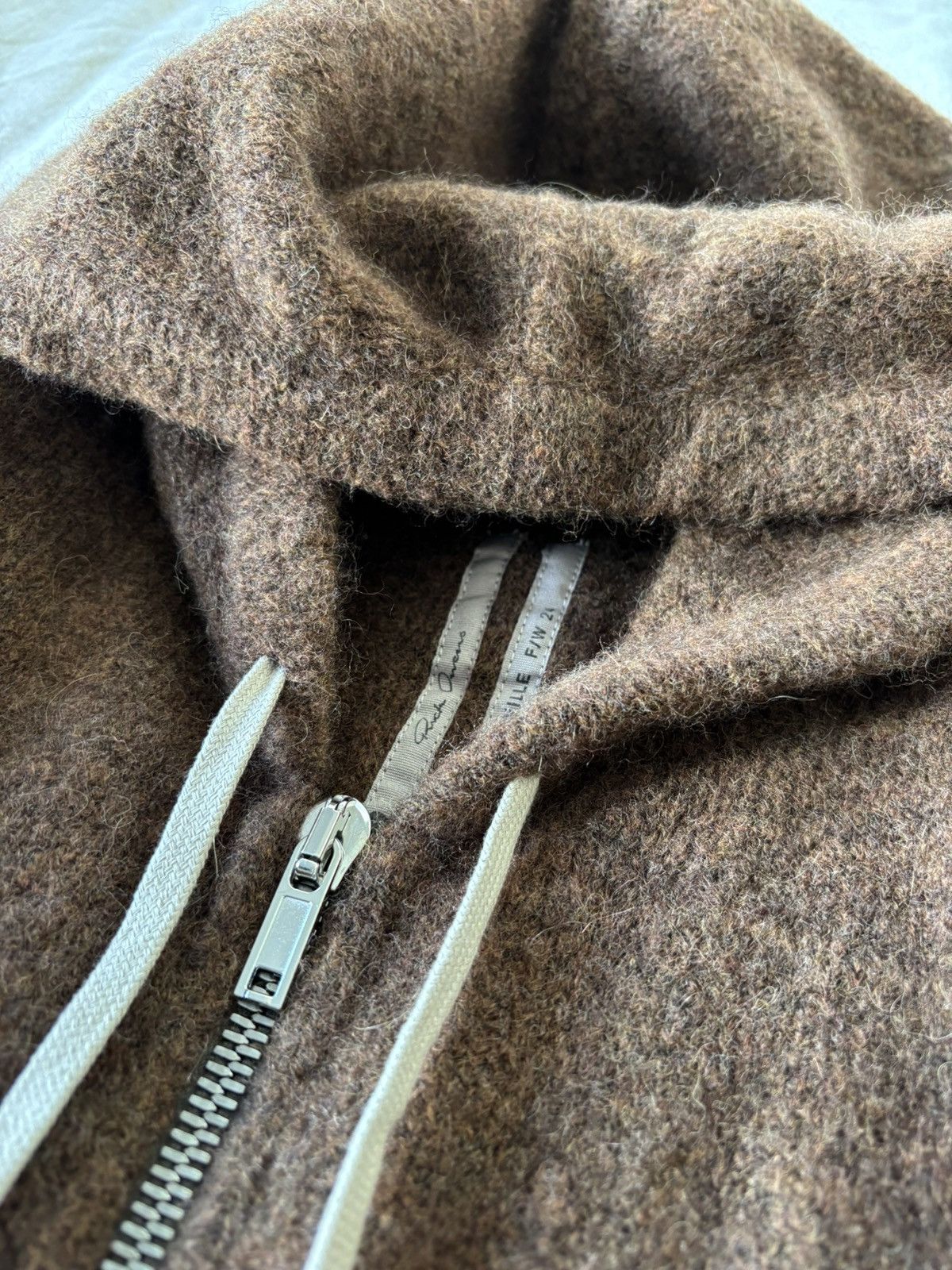 Rick Owens FW24 brown alpaca wool knit zip hoodie