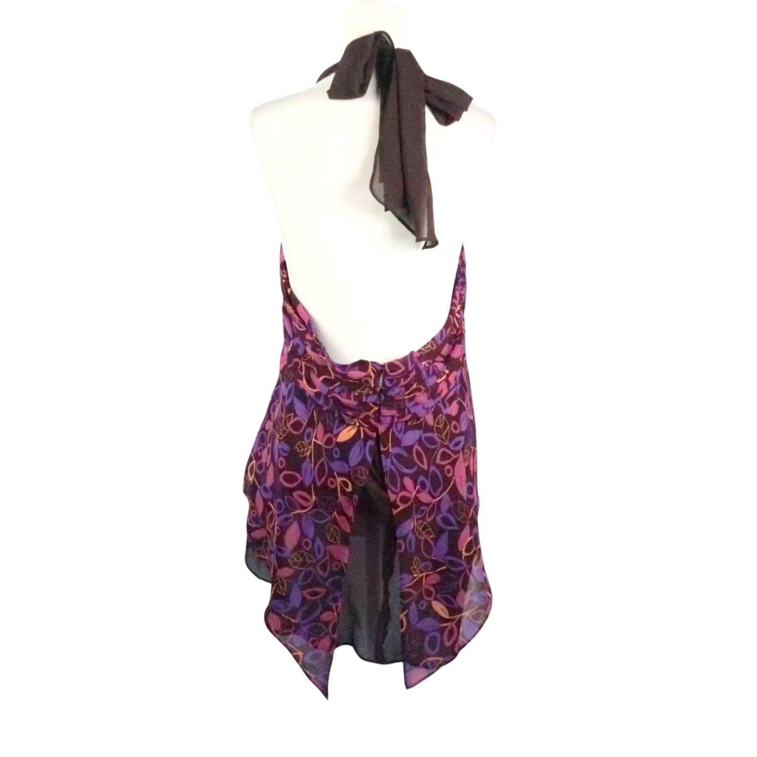 Vintage VINTAGE Mix It Blouse Halter Top XL Sleeveless Floral 90s Bohemian Party Casual Women Brown Purple Span 29in XL Womens Size XL / US 12-14 / IT 48-50 - 4 Thumbnail