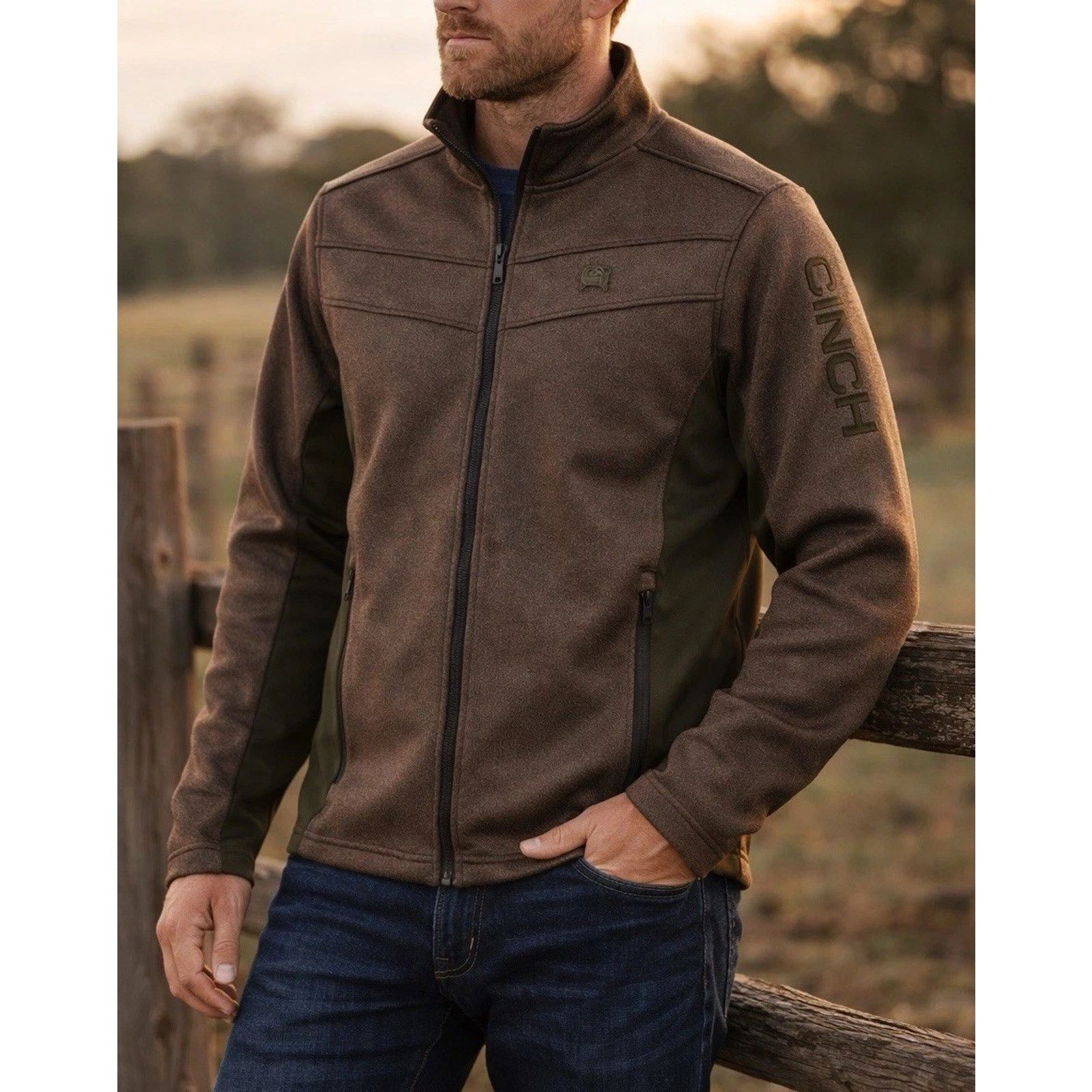 CINCH Cinch Mens M Jacket Lightweight Fleece Logo Brown Softshell Size US M / EU 48-50 / 2 - 1 Thumbnail