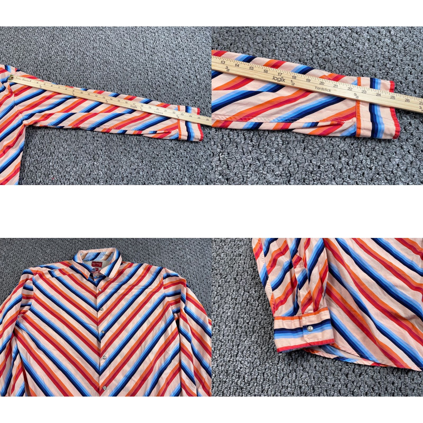 Tommy Hilfiger Tommy Hilfiger Shirt Adult XL Orange Blue Red Colorful Striped Western Pearl Snap Cowboy Cotton Mens Size US XL / EU 56 / 4 - 8 Thumbnail