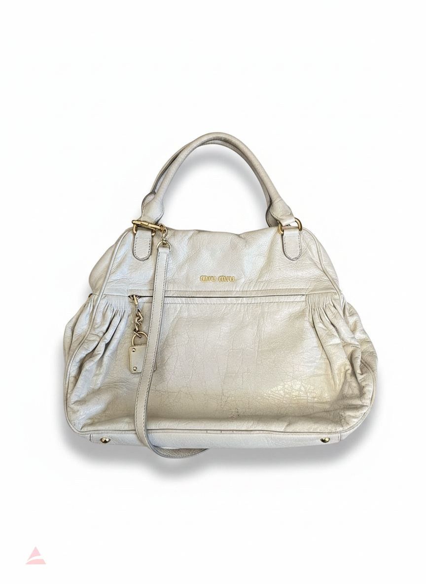 Miu Miu Miu Miu - Crinkled Leather Cream Gold-Tone HW Preloved Size ONE SIZE - 1 Thumbnail