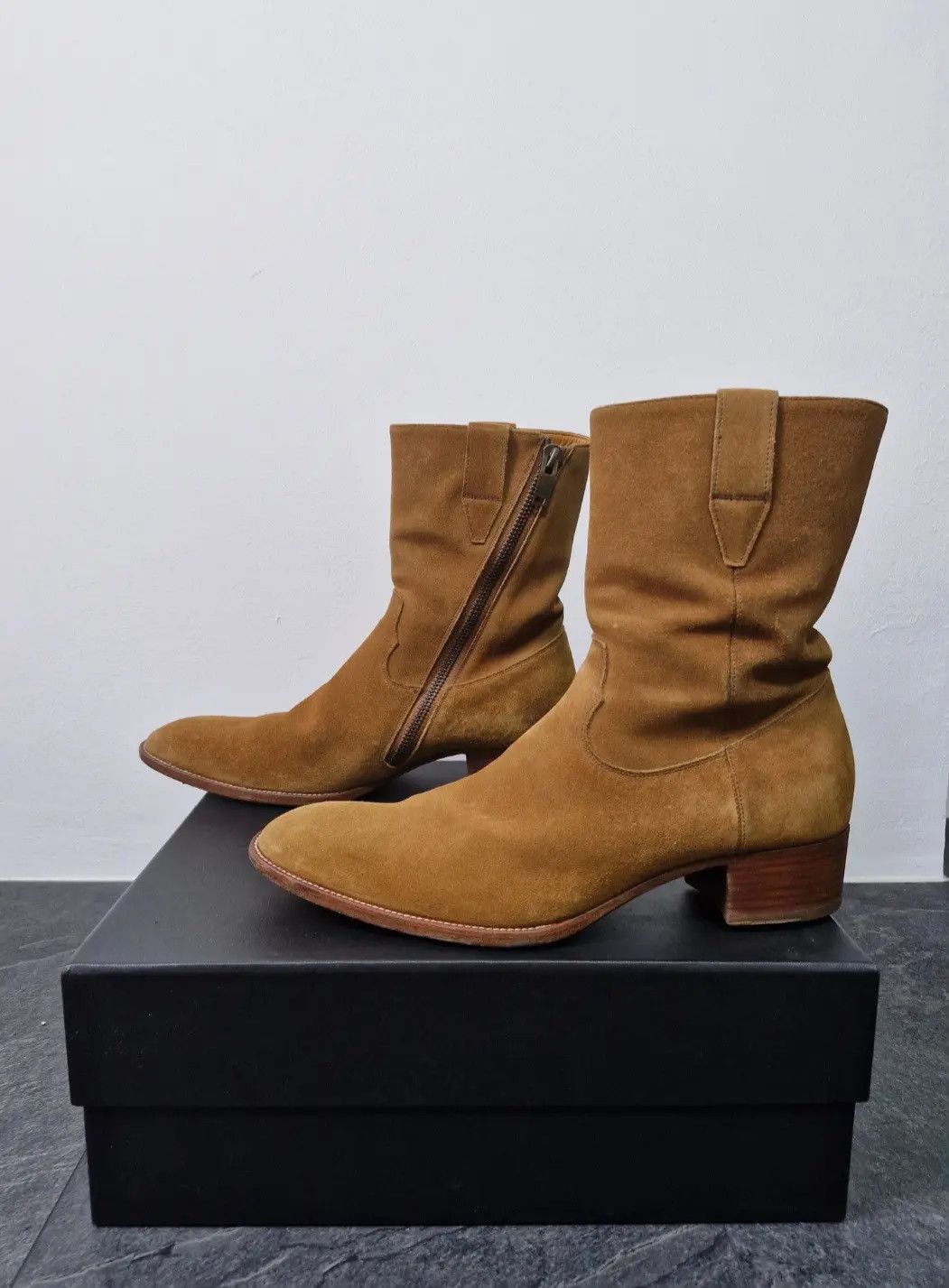 Saint Laurent Paris AW13 Ochre Suede Cowboy Boots Size US 11 / EU 44 - 2 Thumbnail