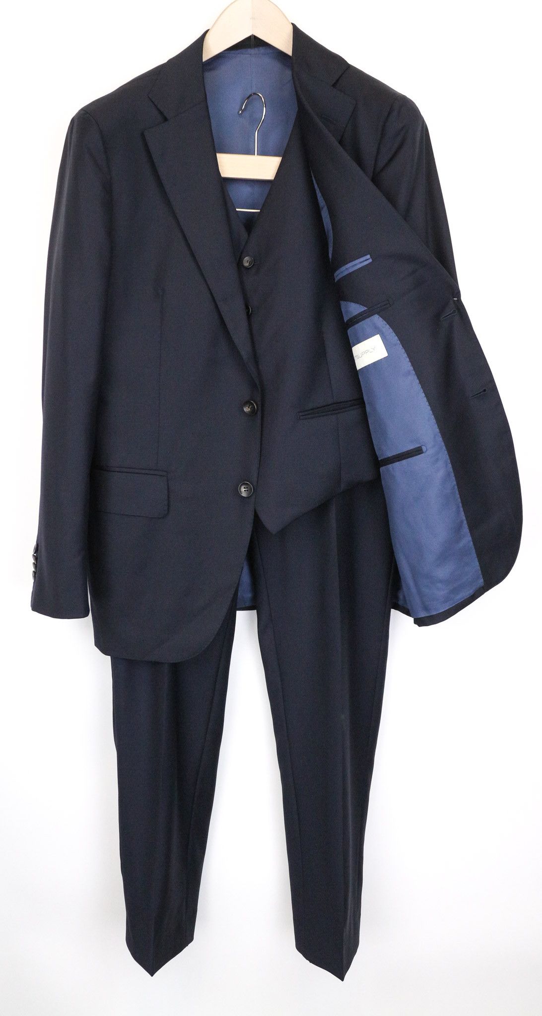 Suitsupply LA SPALLA UK40R Blue Slim Wool S110s 3 Piece Suit 75884 Size 40R - 1 Thumbnail