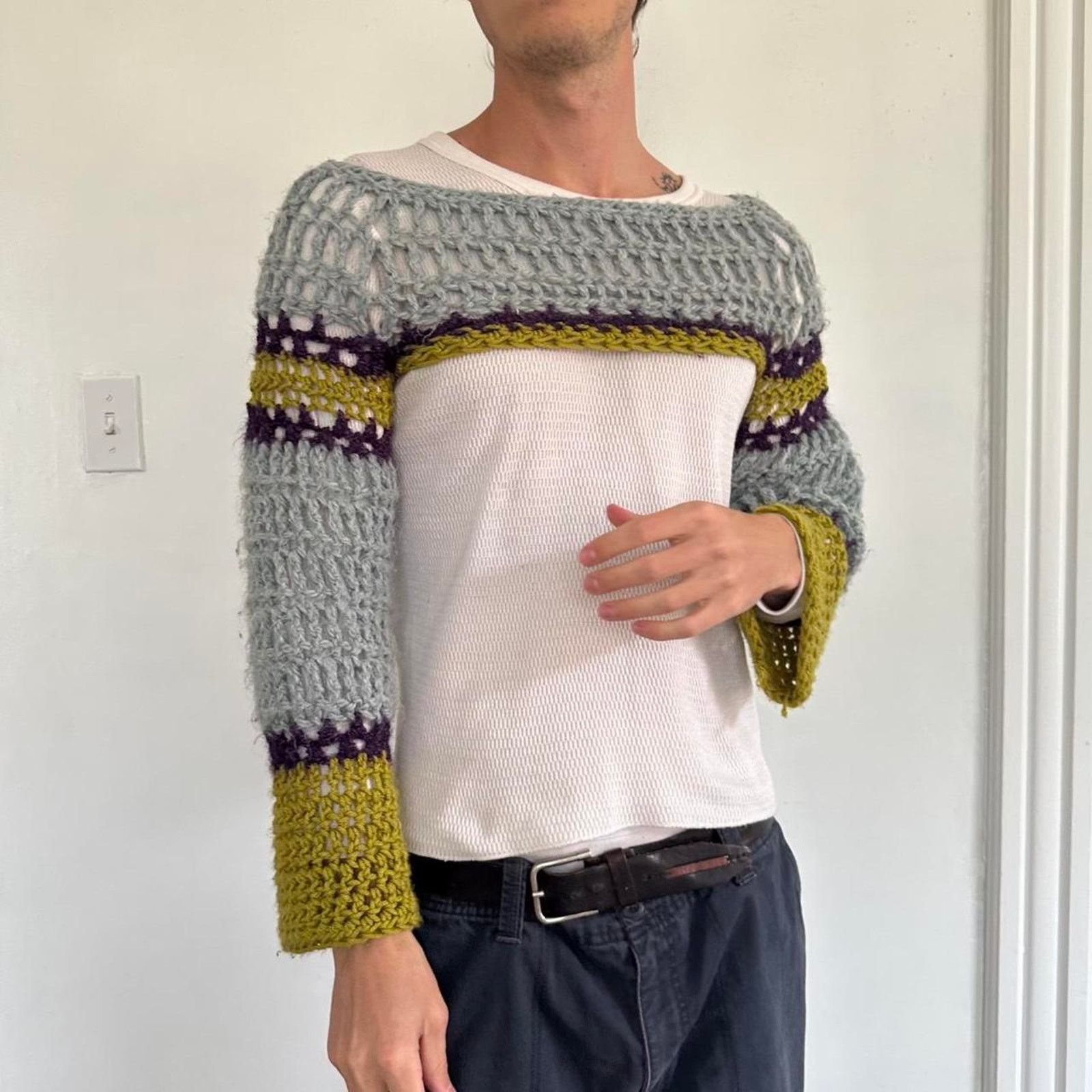 Other Hand Made Green Purple Crochet Knit Multi Color Shrug Sleeve Size XS / US 0-2 / IT 36-38 - 3 Thumbnail