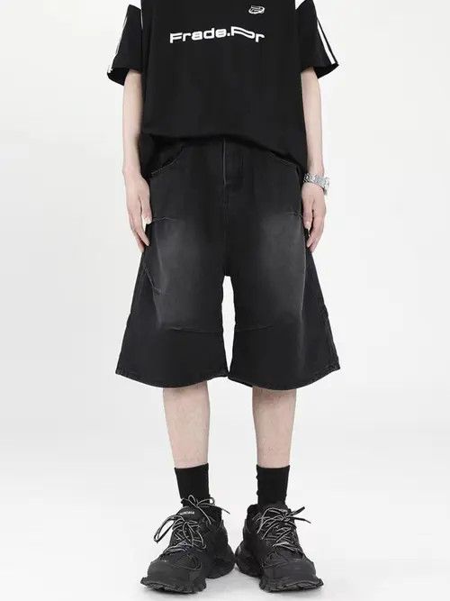 VIBE Black High Street Vintage Loose Fit Denim Shorts Size US 30 / EU 46 - 7 Thumbnail