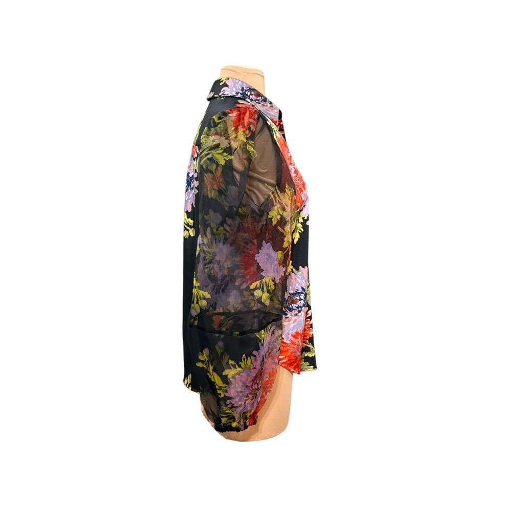 Cinq a Sept NEW Cinq a Sept Floral Blouse XS Black Multi Silk Sheer Puff Size XS / US 0-2 / IT 36-38 - 2 Thumbnail