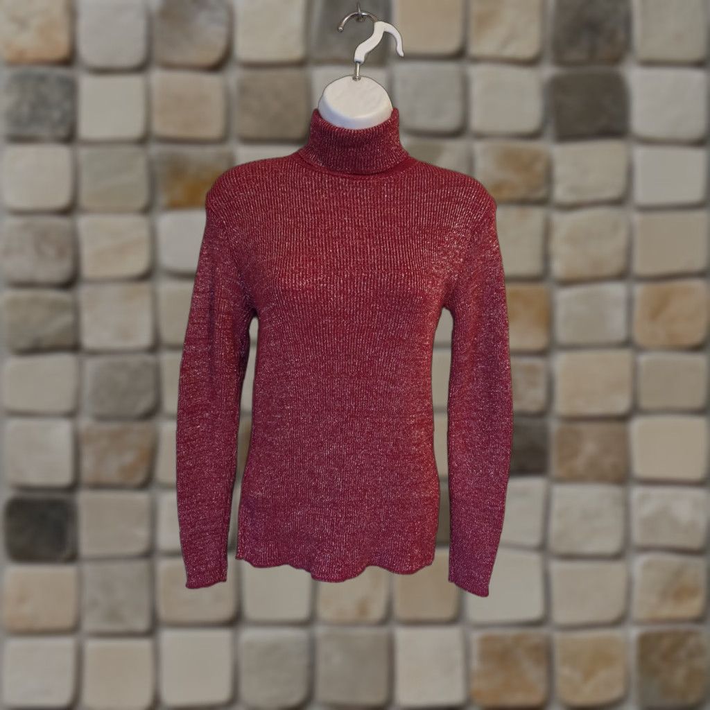 Vintage VINTAGE Adriana Red Metallic Turtleneck Acrylic Sweater Womens M 1970s Red Womens M Size M / US 6-8 / IT 42-44 - 1 Thumbnail