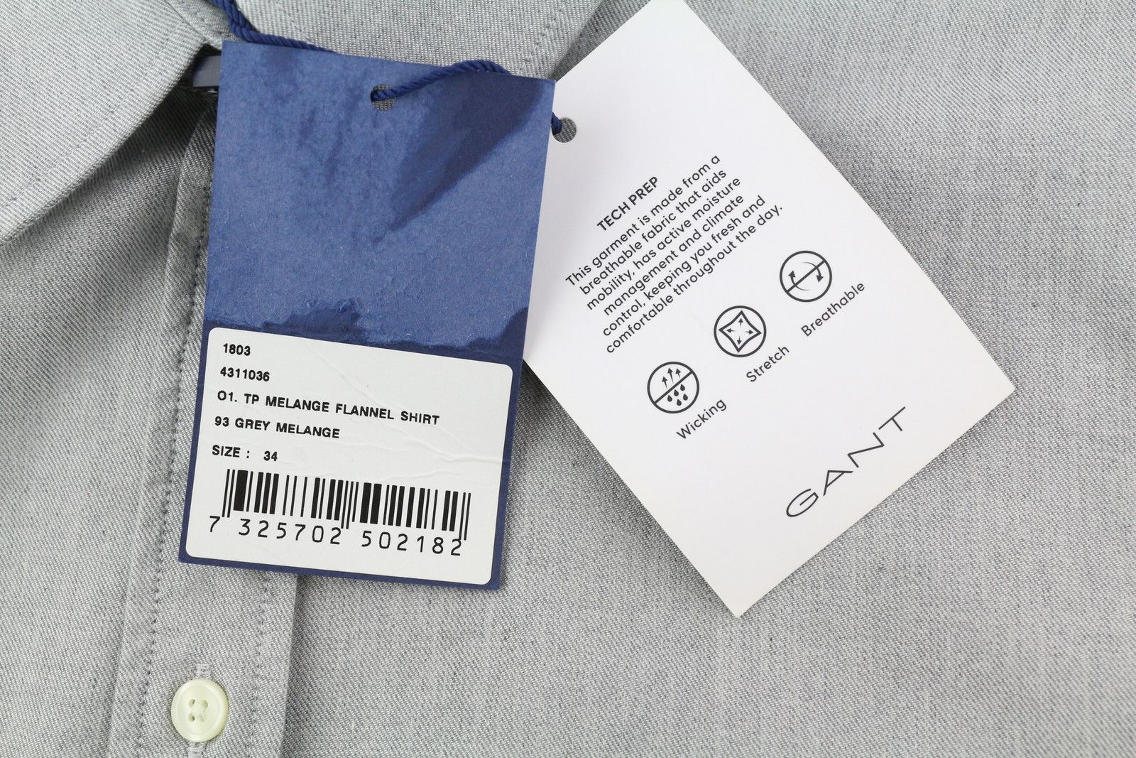 Gant TP MELANGE FLANNEL EU34 Grey Button-Up Shirt 85122 Size XS / US 0-2 / IT 36-38 - 7 Thumbnail