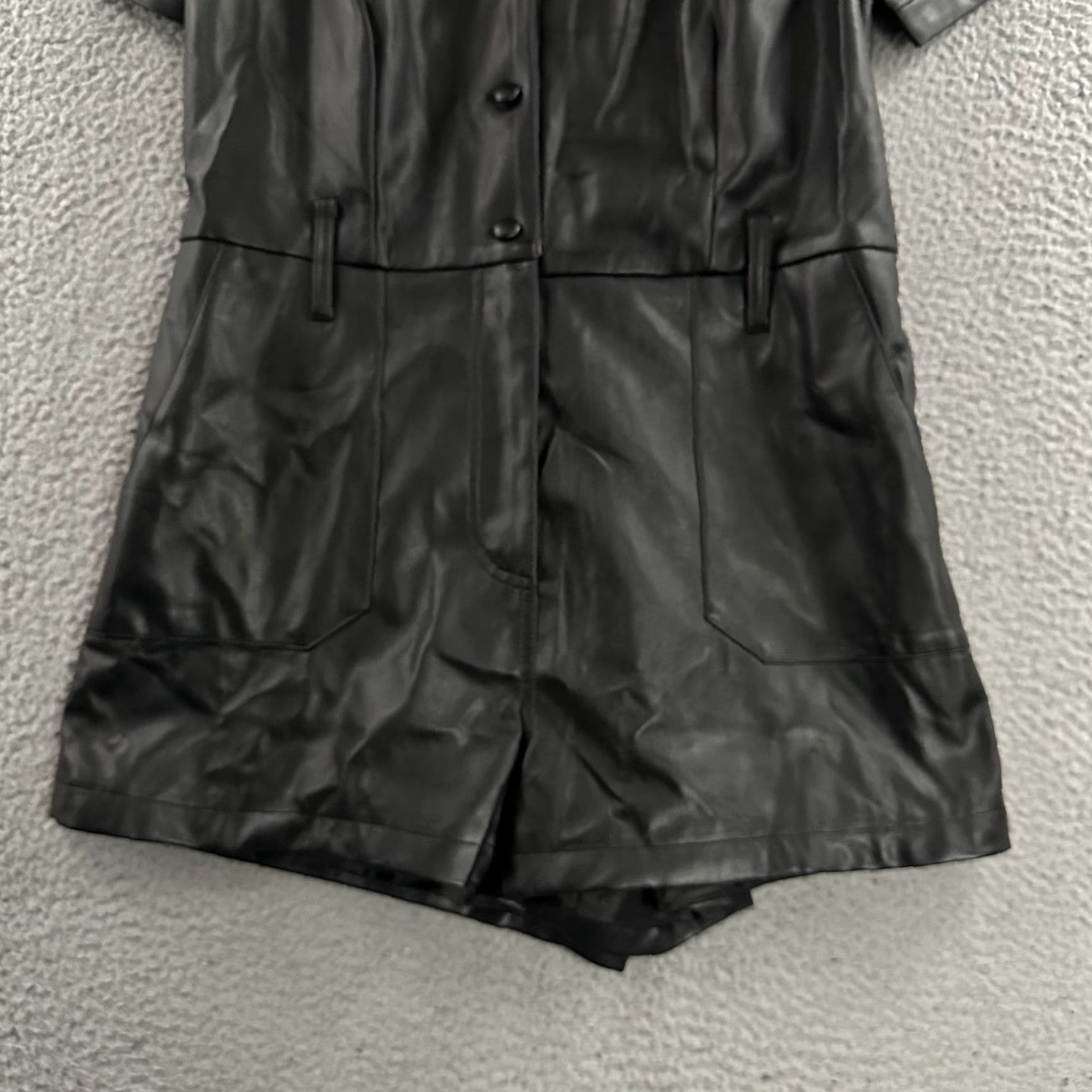 Vintage Elan Womens Romper Black Size S Vegan Leather Polyurethane Polyester One-Piece Womens Small Black Romper Size 28" / US 6 / IT 42 - 5 Thumbnail