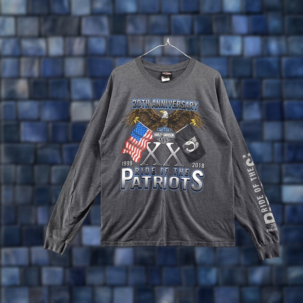 Harley Davidson Harley-Davidson T-Shirt Graphic Tee Long Sleeve Crew Neck 20th Anniversary Ride of the Patriots Patriotic Multicolor 100% Cotton Mens L Size US L / EU 52-54 / 3 - 1 Thumbnail