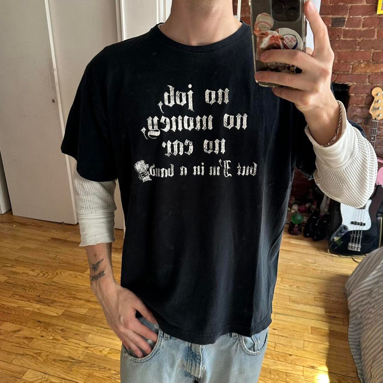 Vintage Vintage Y2K Black Faded No Job No Money Band Punk Shirt Size US XL / EU 56 / 4 - 3 Thumbnail