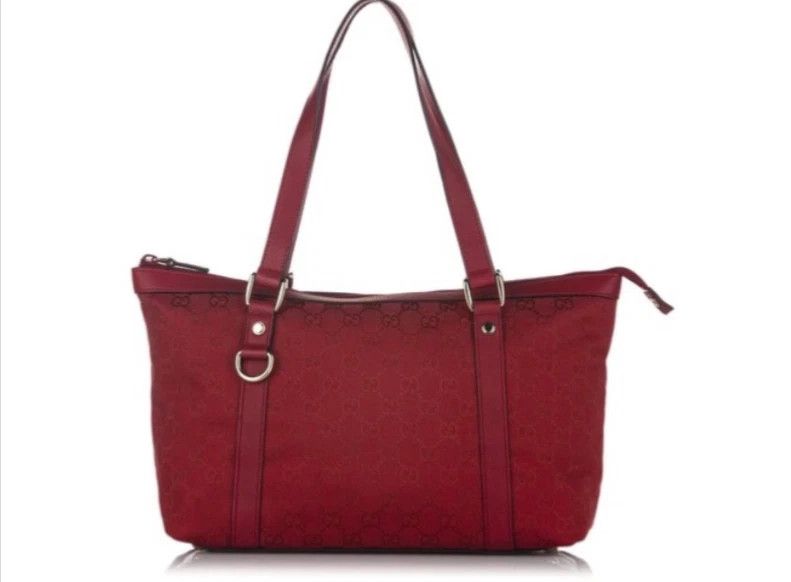 Gucci Gucci Red GG Canvas Abbey Tote Bag Excellent Original Size ONE SIZE - 1 Thumbnail