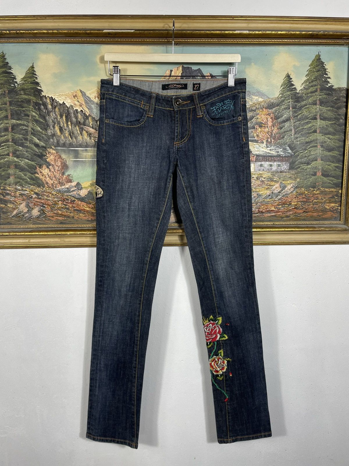 Ed Hardy × Vintage Ed Hardy Vintage Y2k Low Rise Denim Trousers Jeans Drip Swag Size 27" / US 4 / IT 40 - 2 Thumbnail