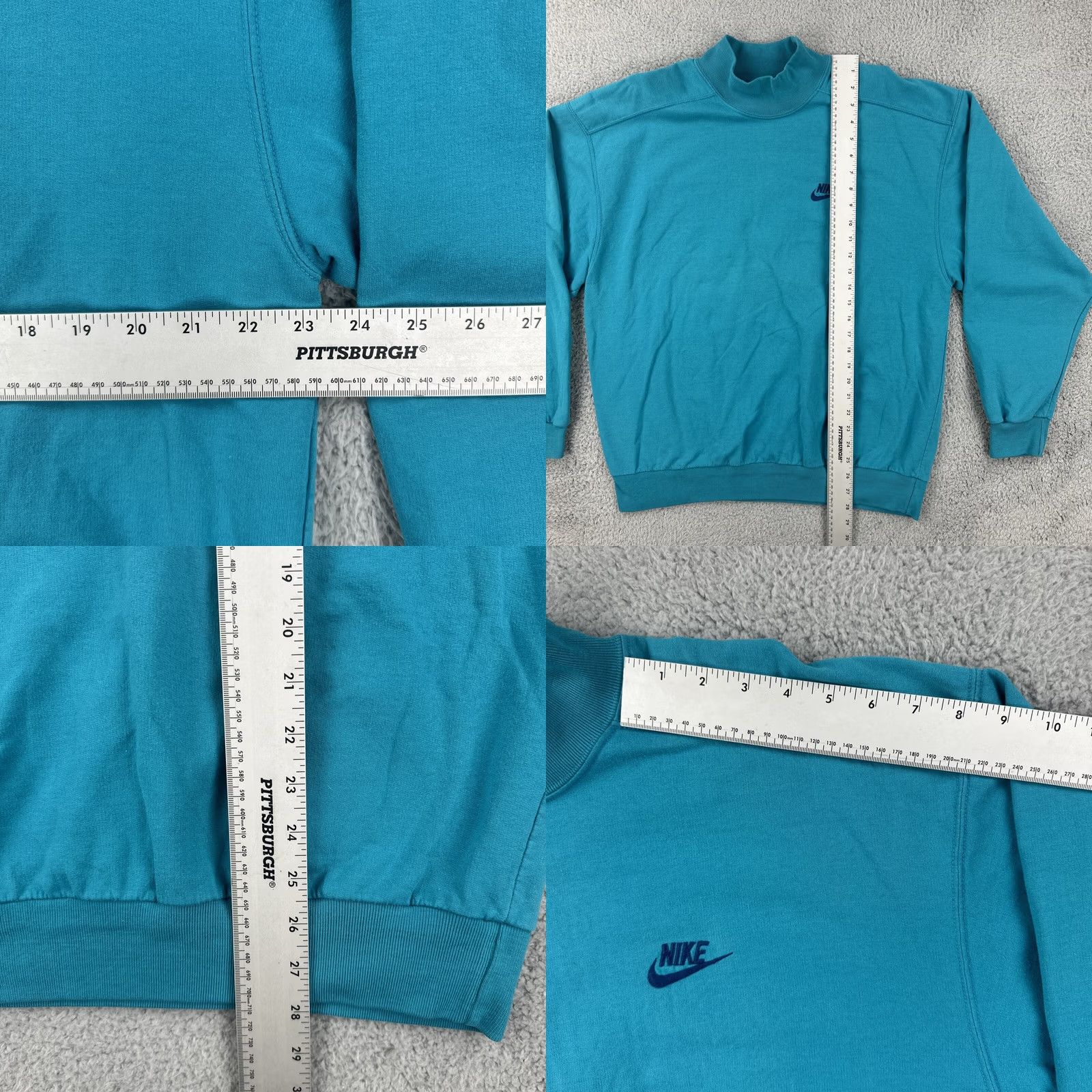 Nike VINTAGE Nike 90s Mens XL Sweatshirt Turquoise Green Blue Mock Neck Long Sleeve Pullover Embroidered Logo Crew Neck Cotton Knit All Seasons Sportswear Size US XL / EU 56 / 4 - 8 Thumbnail