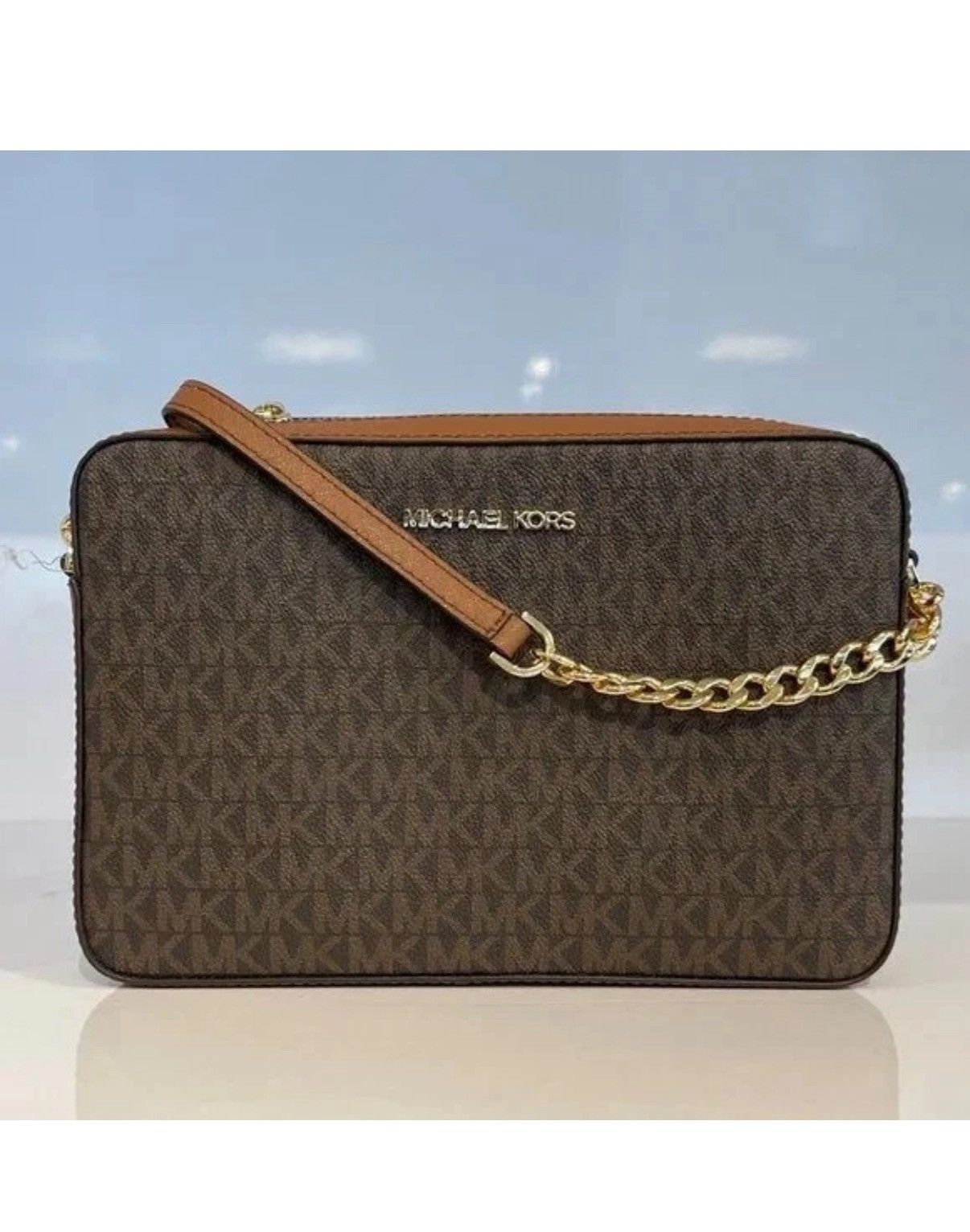 Michael Kors Michael Kors- Jet Set LG Crossbody Bag in Brown MK Print Size ONE SIZE - 4 Thumbnail