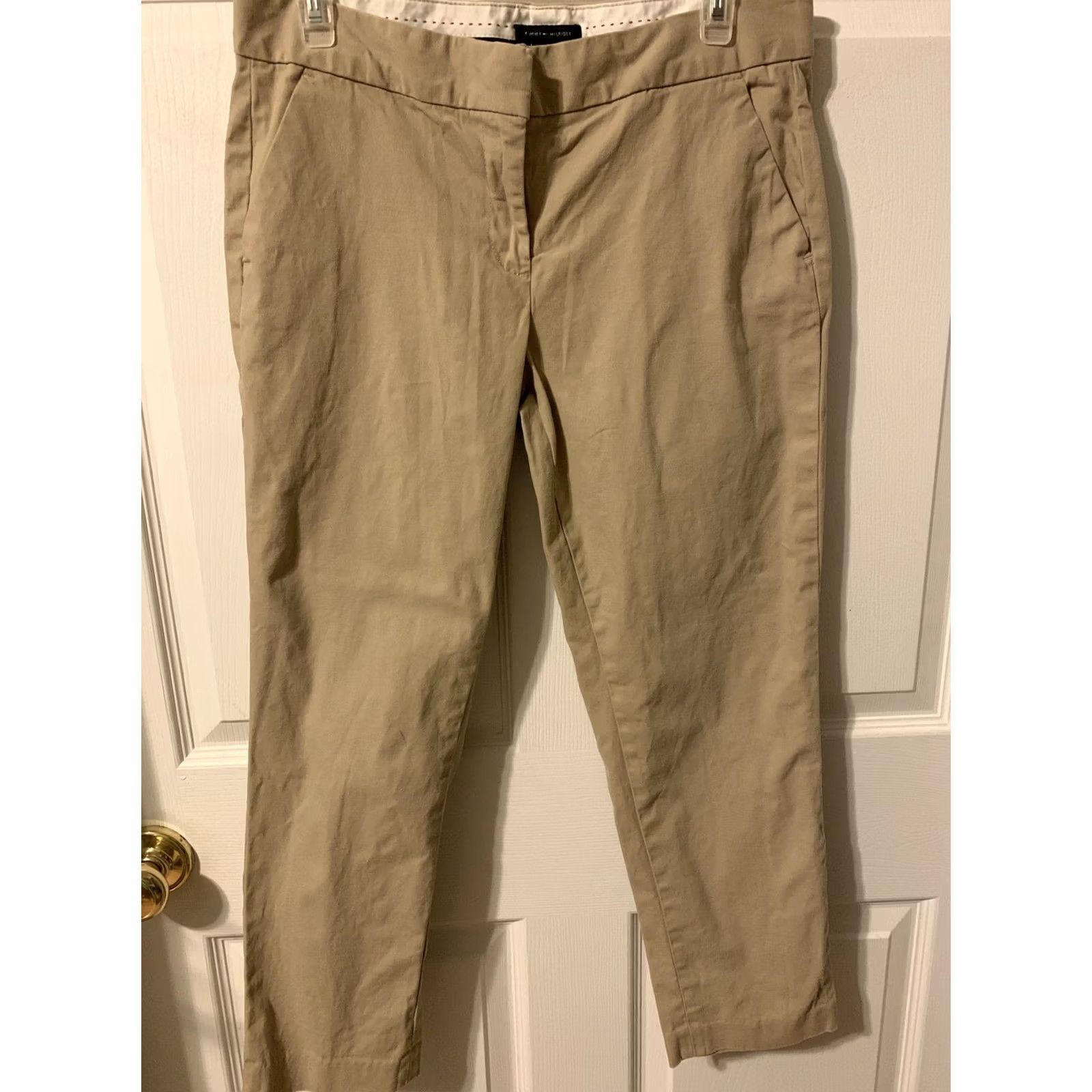 Tommy Hilfiger Tommy Hilfiger Womens 8 Khaki Flat Front Work Pants Chino Beige Size 30" / US 8 / IT 44 - 2 Thumbnail