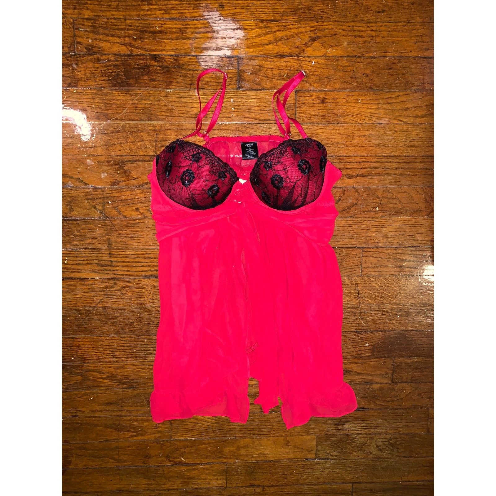 Apt. 9 Apt 9 Babydoll Lingerie Top Pink Black Lace XL Underwire Size XL / US 12-14 / IT 48-50 - 1 Thumbnail