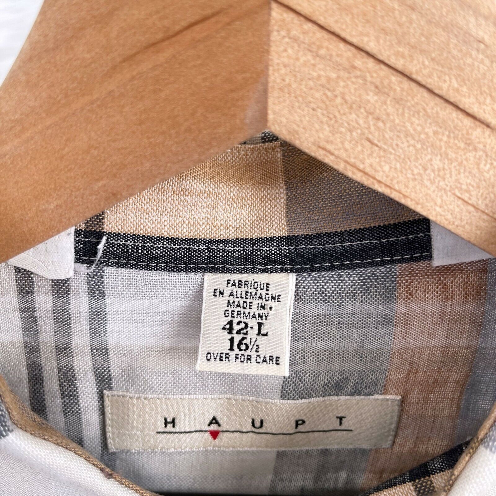 Haupt Haupt Germany Linen Lawn Shirt Gray Brown Plaid Short Sleeve Size US L / EU 52-54 / 3 - 5 Thumbnail