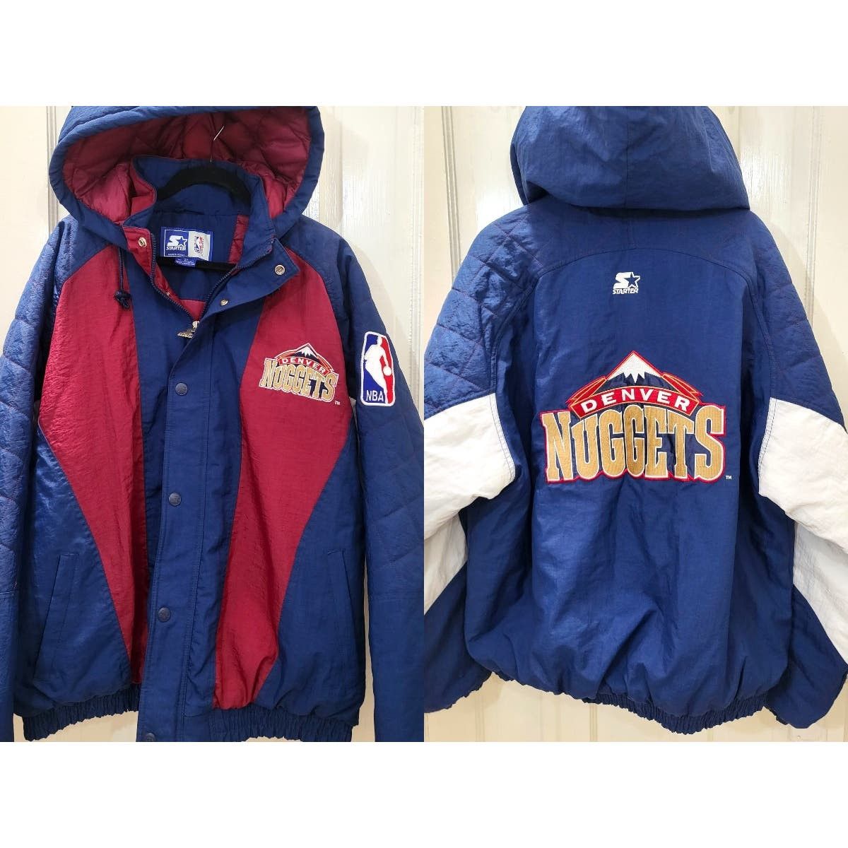 image of Denver Nuggets 90's Starter Puffer Quilt XL Navy Red Nba VTG in Blue, Men's