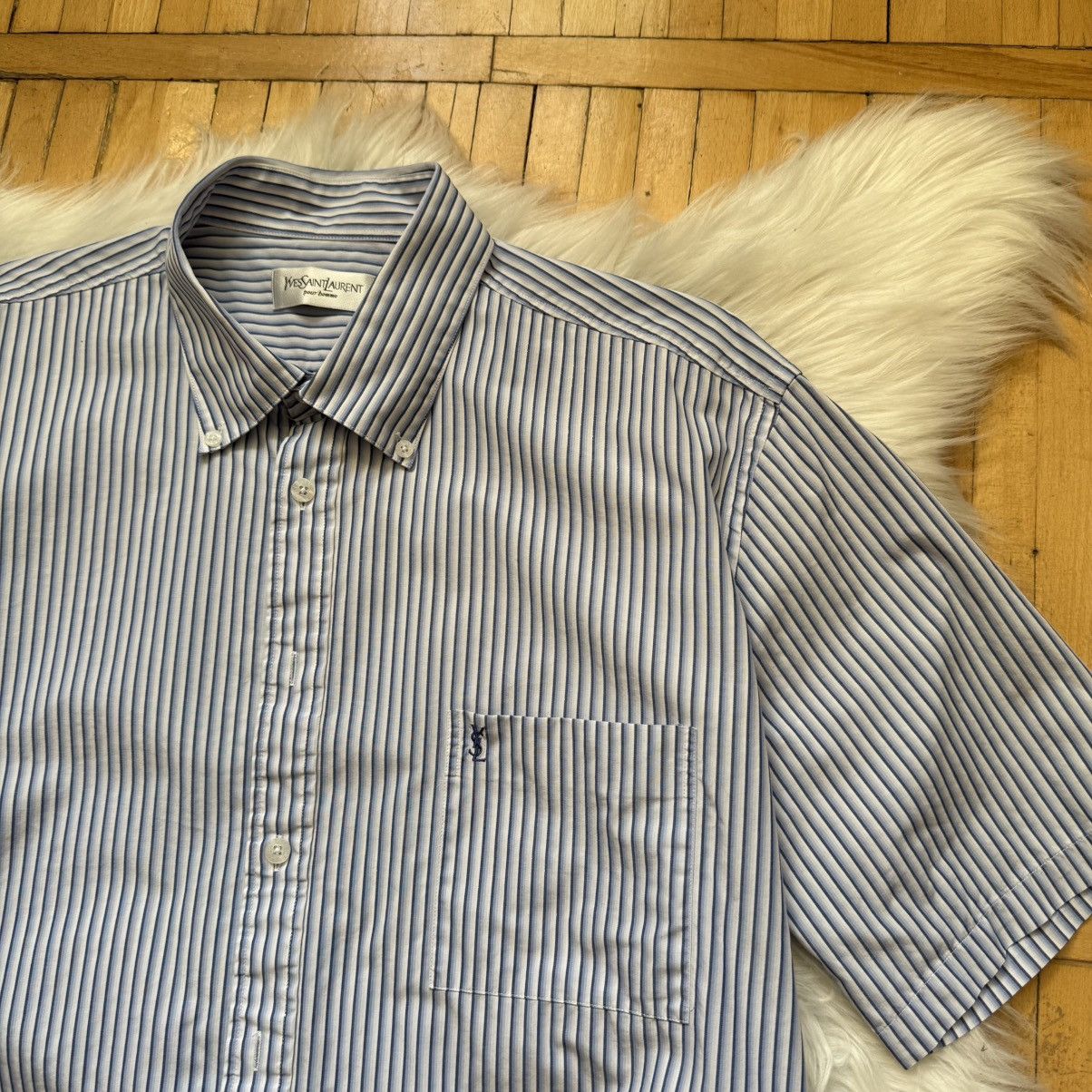 Yves Saint Laurent 📌 Yves Saint Laurent Crosses YSL Striped Shirt Summer Size US XL / EU 56 / 4 - 2 Thumbnail