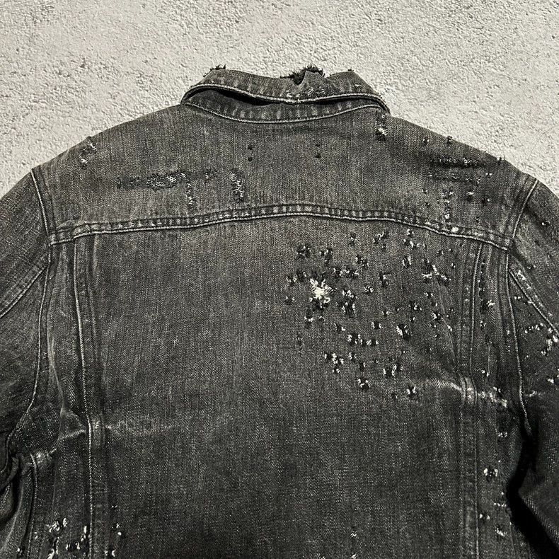 Amiri AMIRI bullet hole damage washed black denim jacket-2506 Size US S / EU 44-46 / 1 - 8 Thumbnail