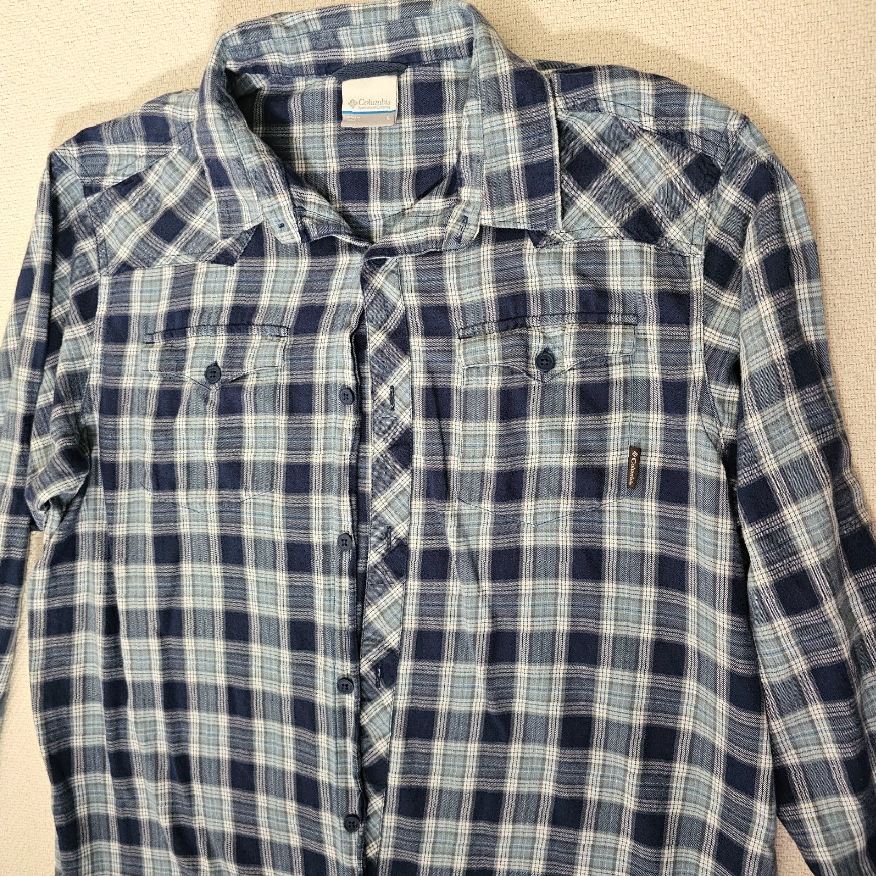 Vintage Columbia Mens Large Button-Down Shirt Blue Plaid Vintage Pockets Cotton Blend 90s Outdoors Size US L / EU 52-54 / 3 - 3 Thumbnail