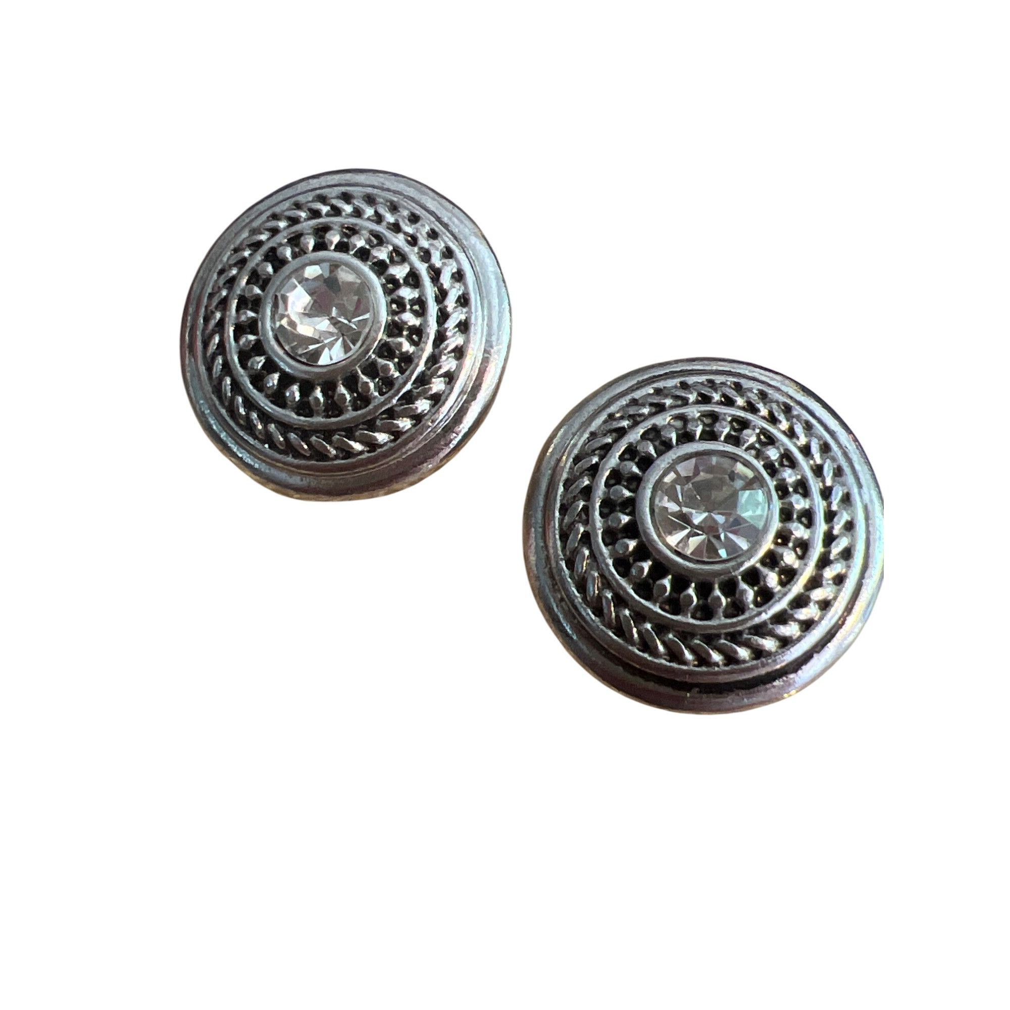 Other Vintage Round Stud Earrings Clear Rhinestone Center Intricat Size ONE SIZE - 2 Thumbnail