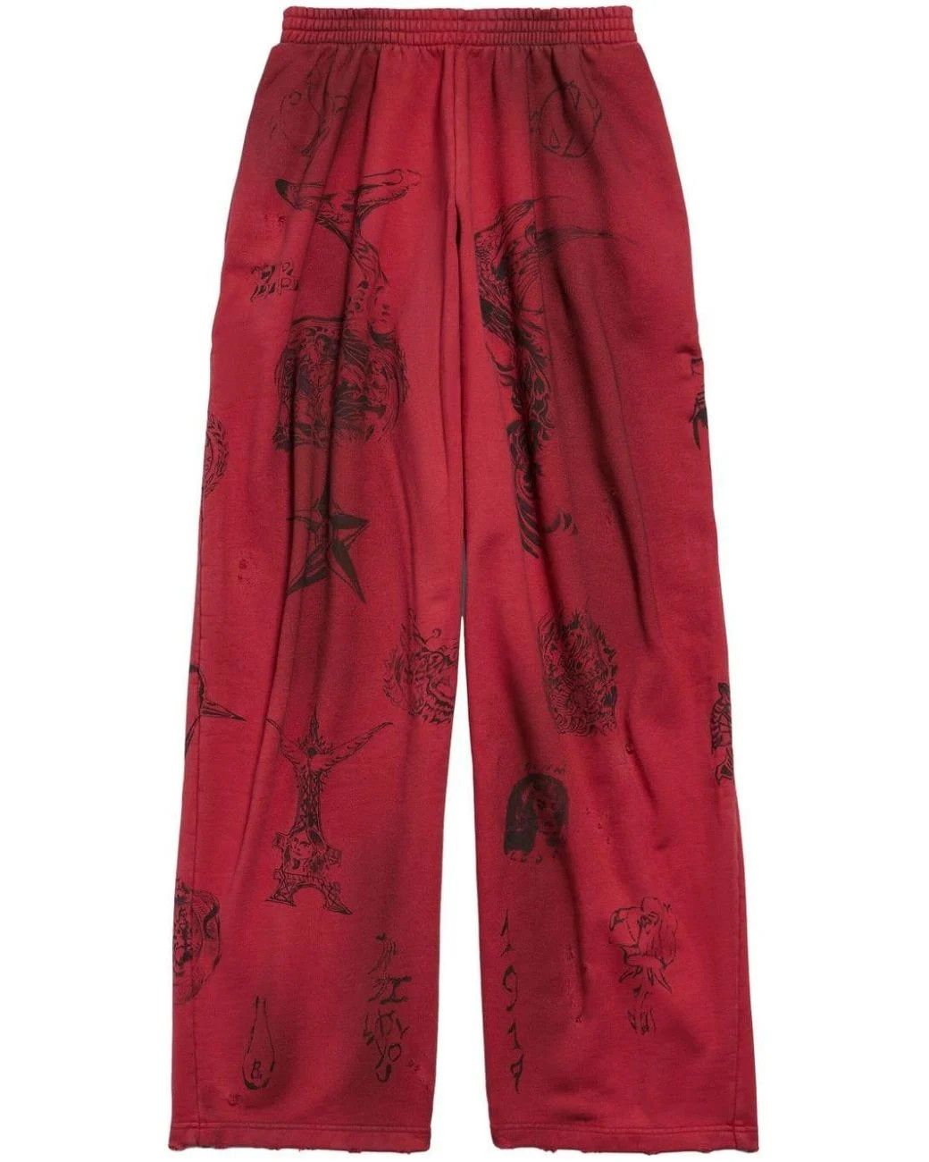 Balenciaga o1la1rc1a0925 Tat Baggy Sweatpants & Joggers in Red Size US 34 / EU 50 - 1 Thumbnail