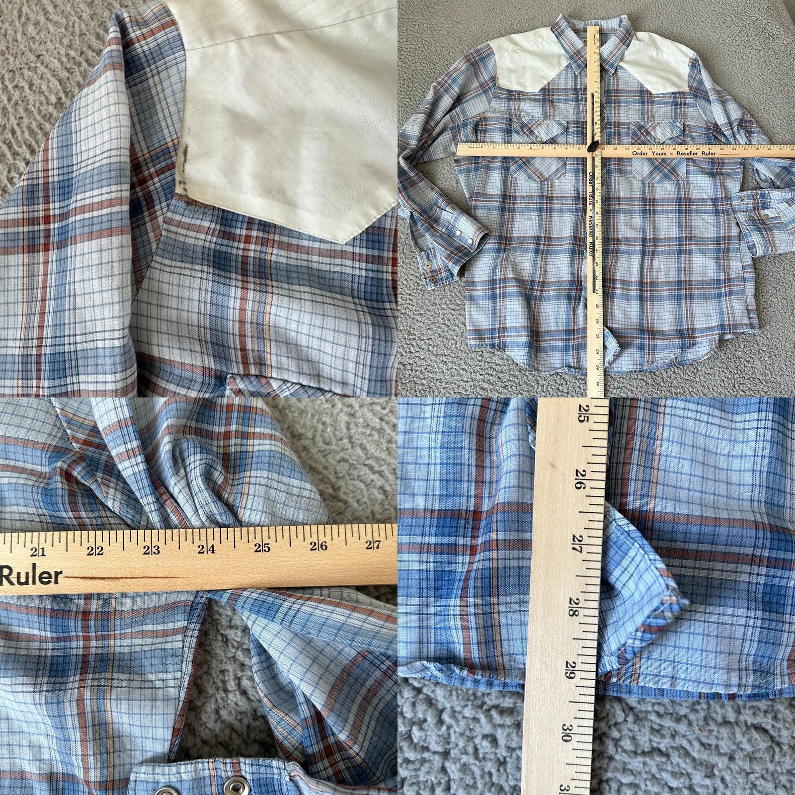 Vintage VINTAGE Round Up Shirt Mens L Blue Plaid Cowboy Western 70s Snap Button-Up Shirt Size US L / EU 52-54 / 3 - 8 Thumbnail
