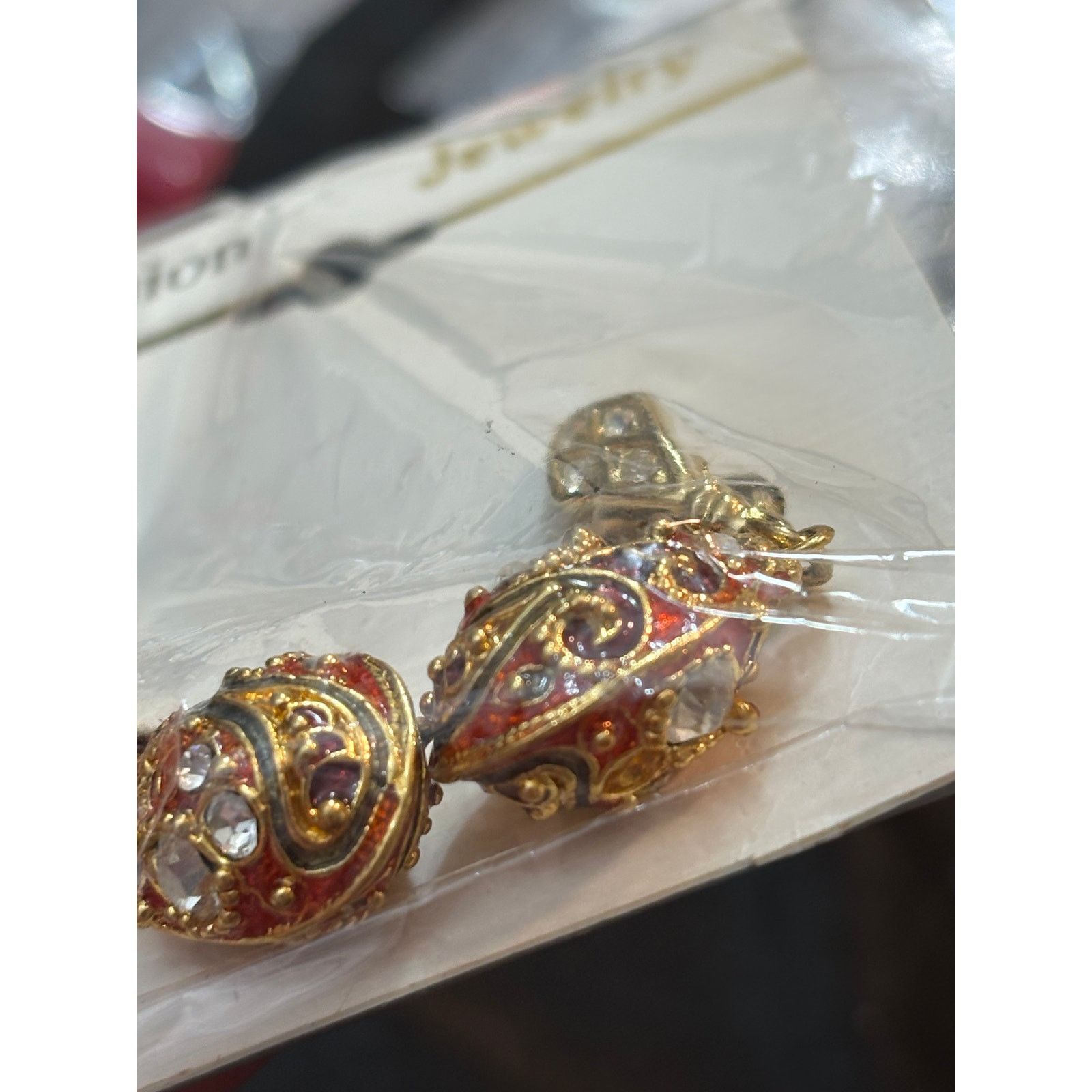 Other Vintage 1980s Gold Tone Enamel Rhinestone Dangle Size ONE SIZE - 3 Thumbnail