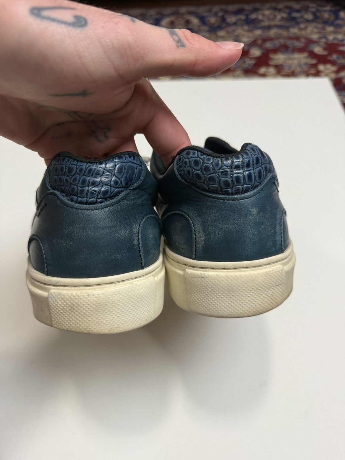 Vintage SAS Handmade Shoes Made in USA Blue Crocodile Print Leather Size US 10 / EU 43 - 3 Thumbnail