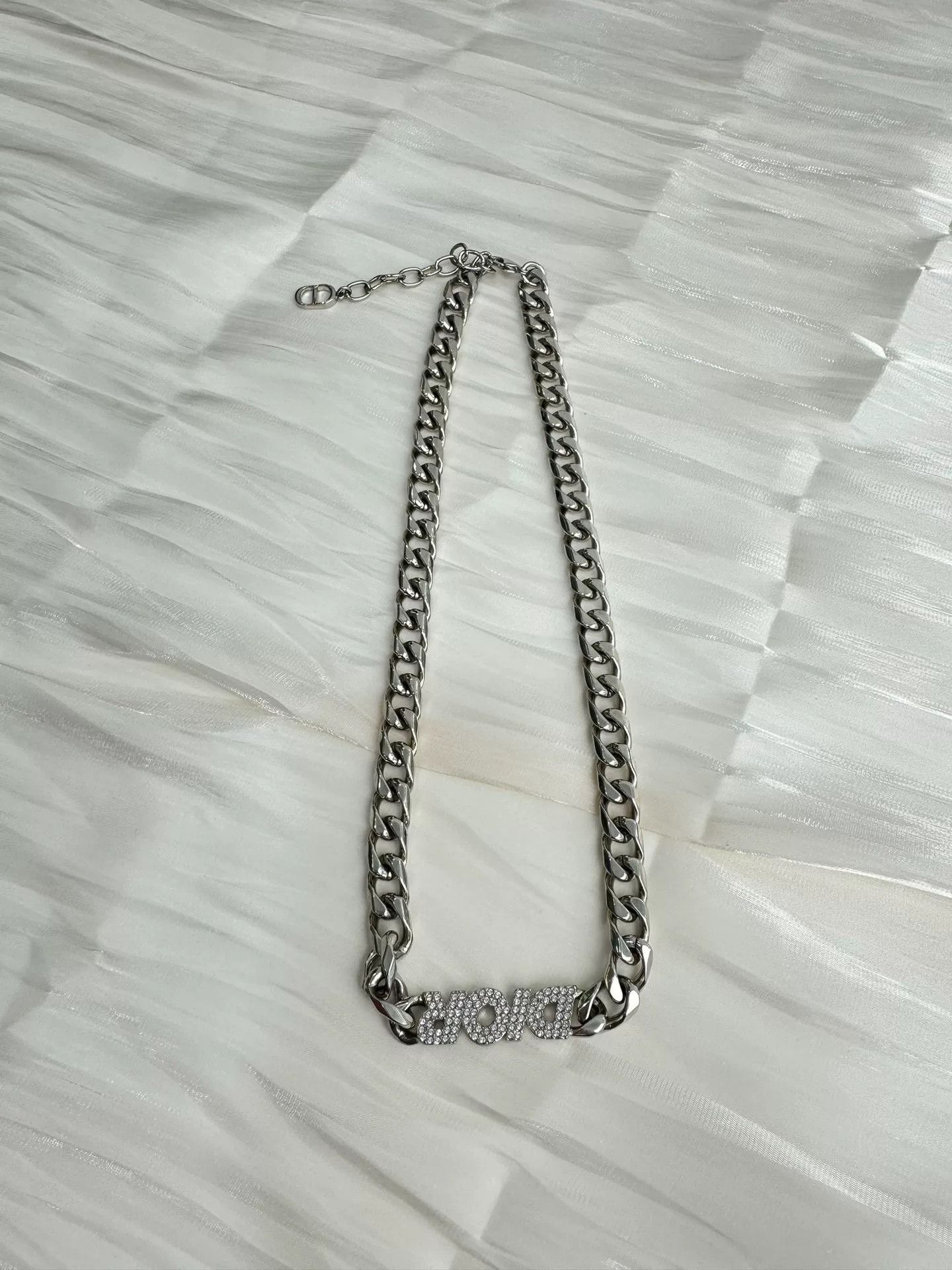 Dior Dior Silver Diamond Letter Logo Cuban Chain Size ONE SIZE - 1 Preview