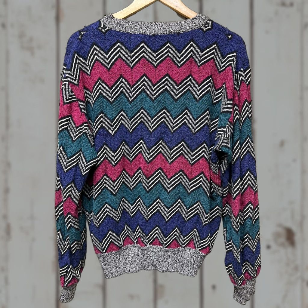 Missoni Vtg MISSONI ITALY Men's CREW NECK SWEATER Sz L Eclectic 90s Multi-Color Zigzag Size US L / EU 52-54 / 3 - 1 Thumbnail