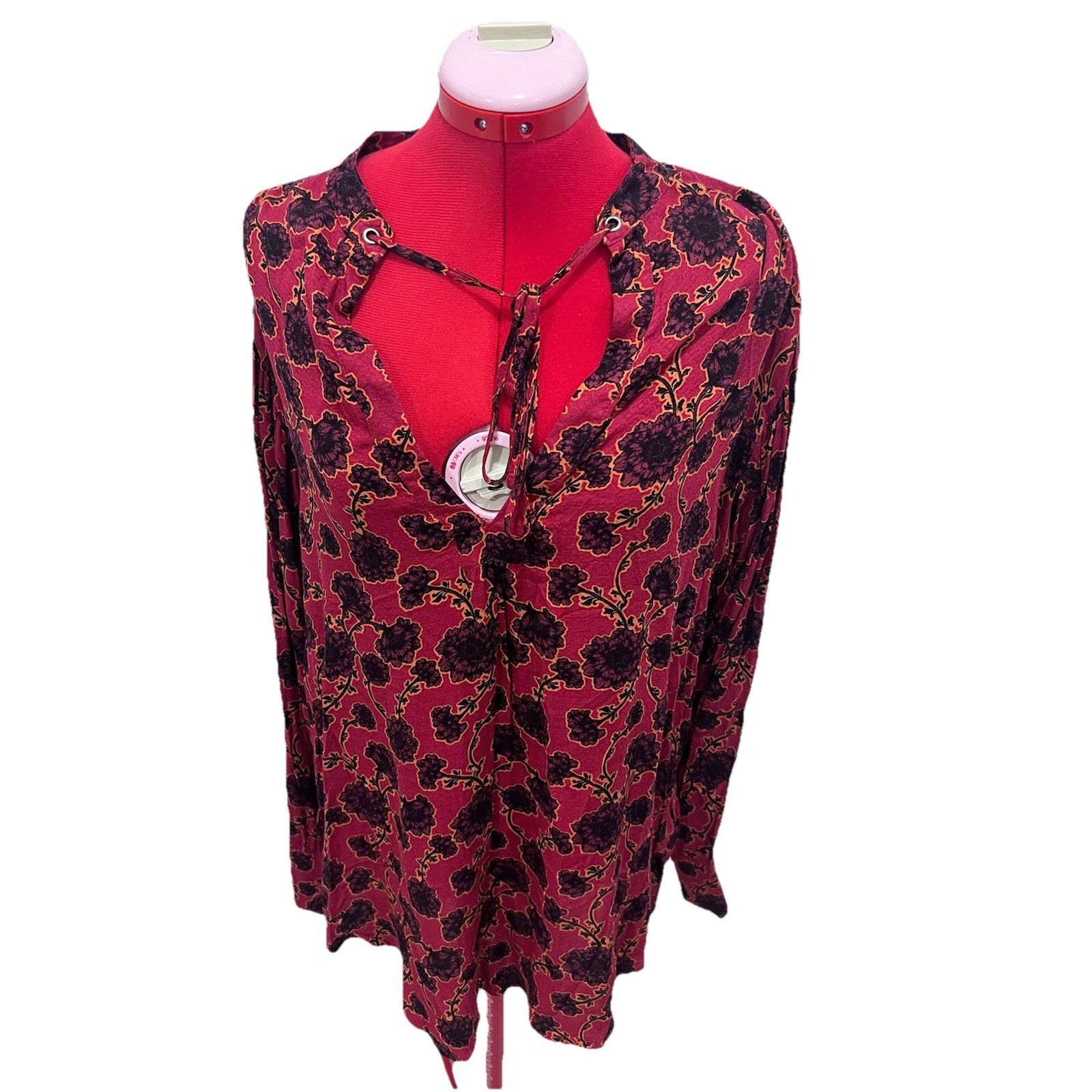 Free People Free People Mia Red Floral Print Tie Neck Boho blouse Size M / US 6-8 / IT 42-44 - 5 Thumbnail
