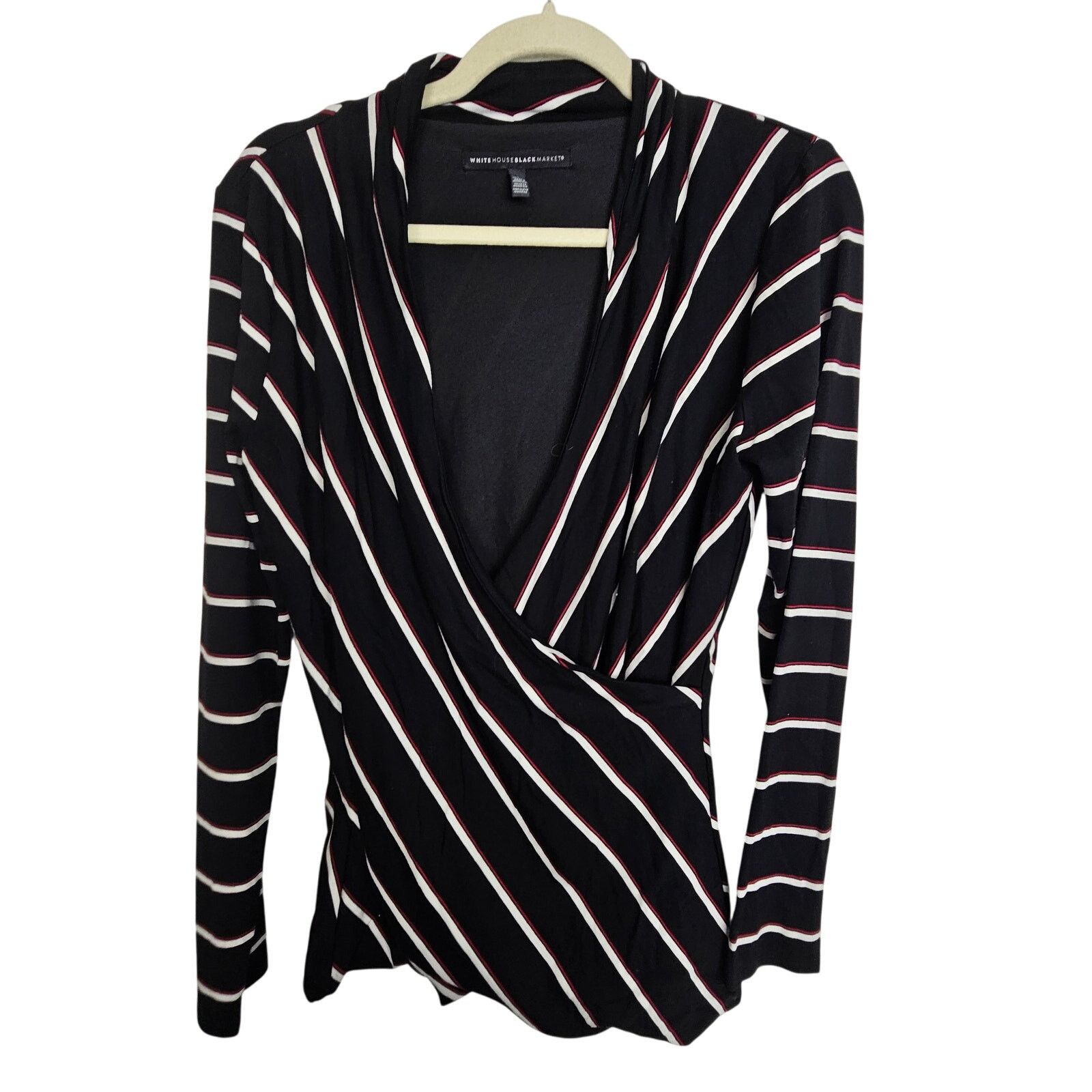 White House Black Market White House Black Market Blouse Black Striped Surplice Top S Size S / US 4 / IT 40 - 1 Thumbnail