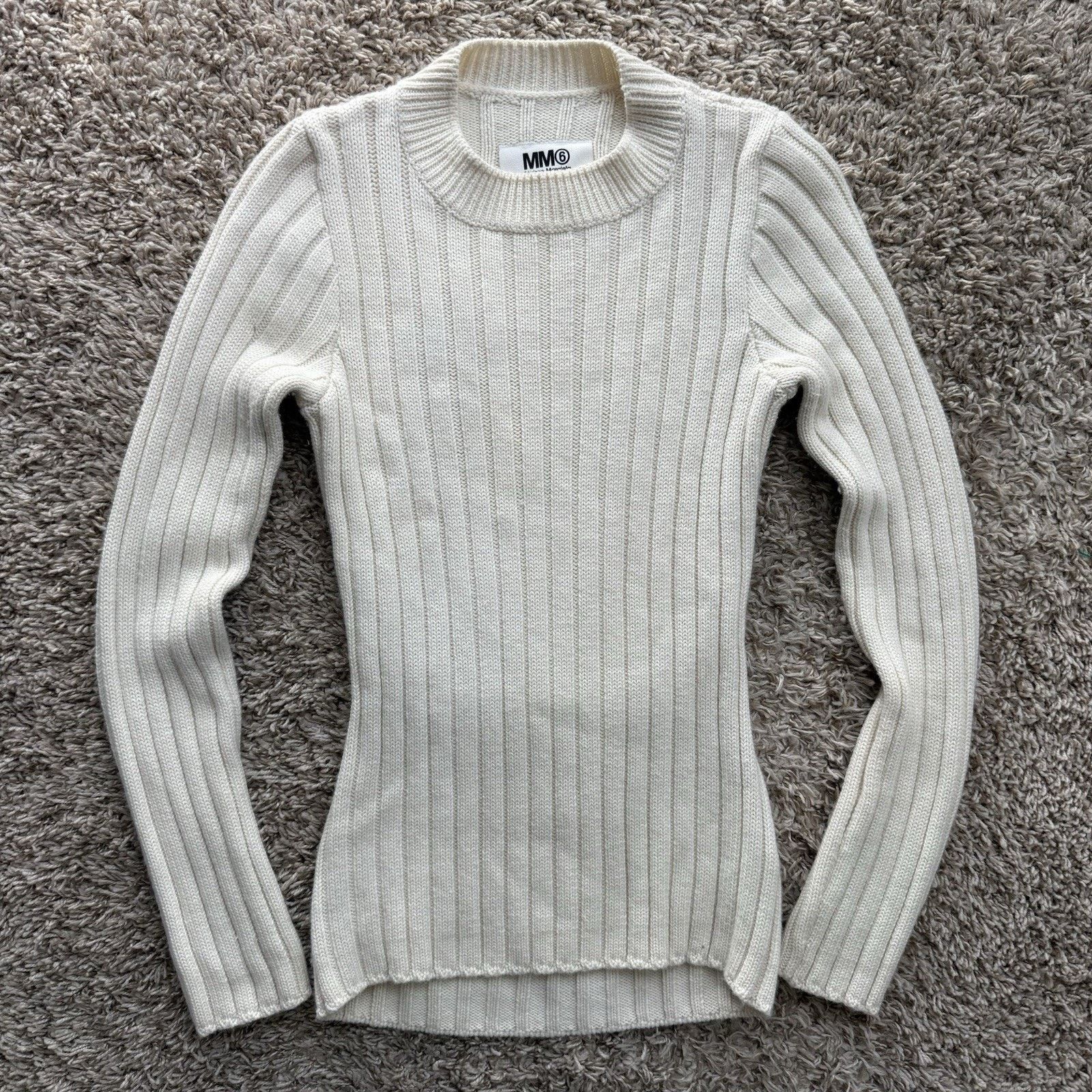 MM6 Maison Margiela Ribbed Off White Roll Neck Sweater
