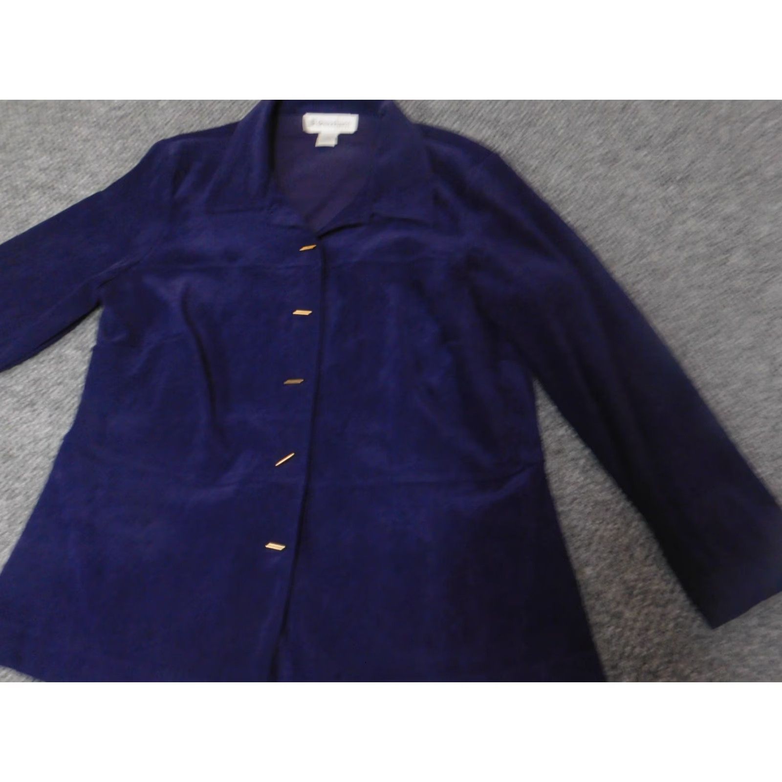 Vintage Dressbarn Womens Jacket 14W Purple Solid Knit Embroidered Button Collared Mid-Length Polyester Lining Plus Size Casual Fall Spring Size XL / US 12-14 / IT 48-50 - 3 Thumbnail