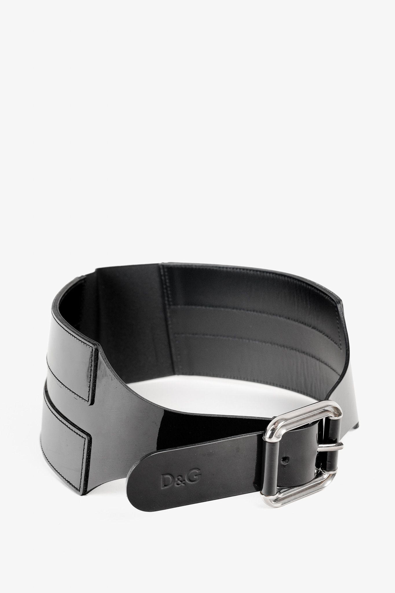 Dolce & Gabbana Dolce & Gabbana D&G Logo Black Wide Patent Leather Belt Size ONE SIZE - 1 Thumbnail