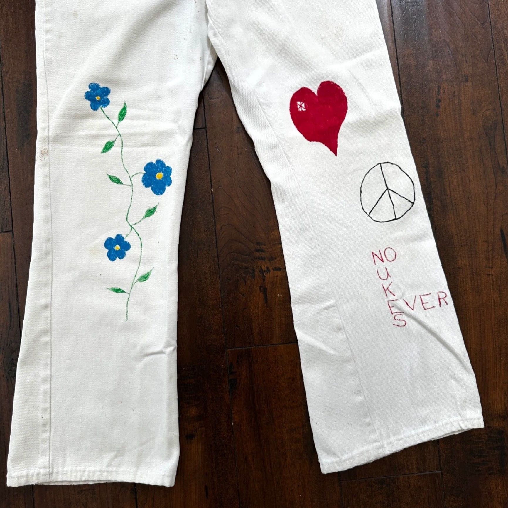 Sears VINTAGE 1960s Rockabilly Pants Mens 26 White No Nukes Art 60s Political Hand Drawn Size US 26 / EU 42 - 3 Thumbnail