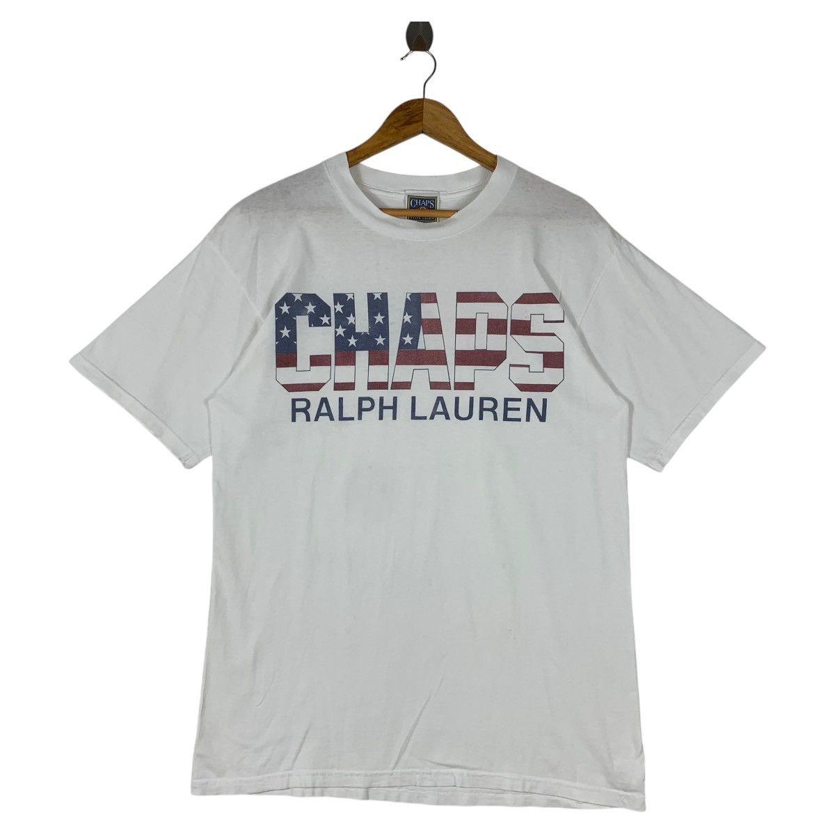 Chaps Ralph Lauren × Vintage Vintage 90s CHAPS RALPH LAUREN american flag spellout tee Size US L / EU 52-54 / 3 - 1 Thumbnail