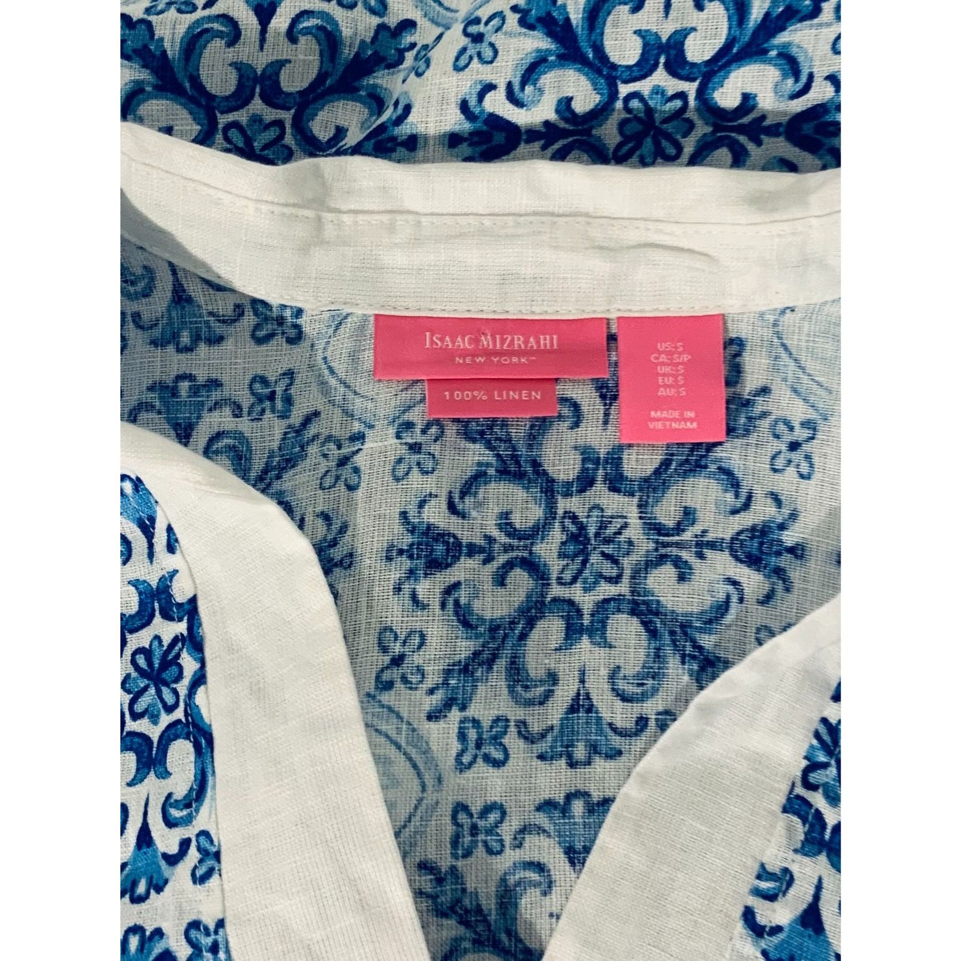 Isaac Mizrahi Isaac Mizrahi Blue White Quarter Sleeve Linen Top Small Size S / US 4 / IT 40 - 4 Thumbnail