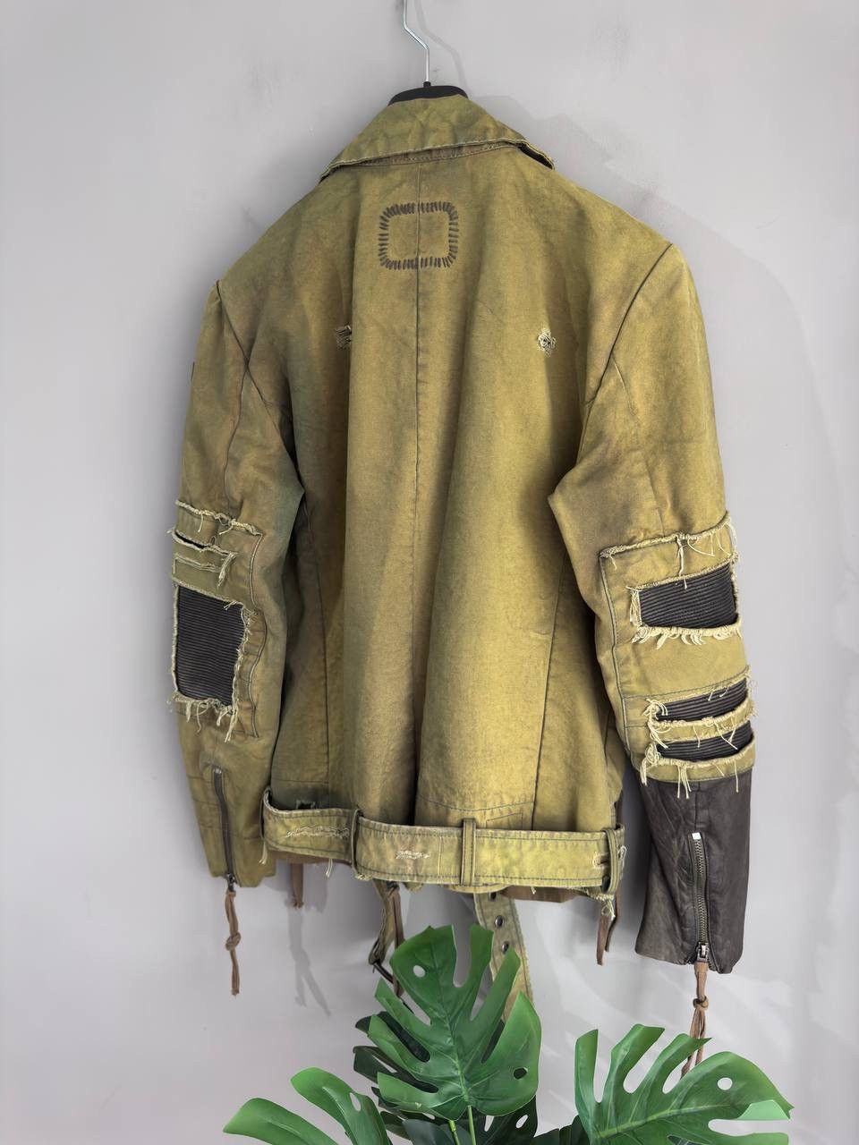tigha Tigha Men's Canvas Cotton/Leather Distressed Biker Jacket, L Size US L / EU 52-54 / 3 - 19 Thumbnail